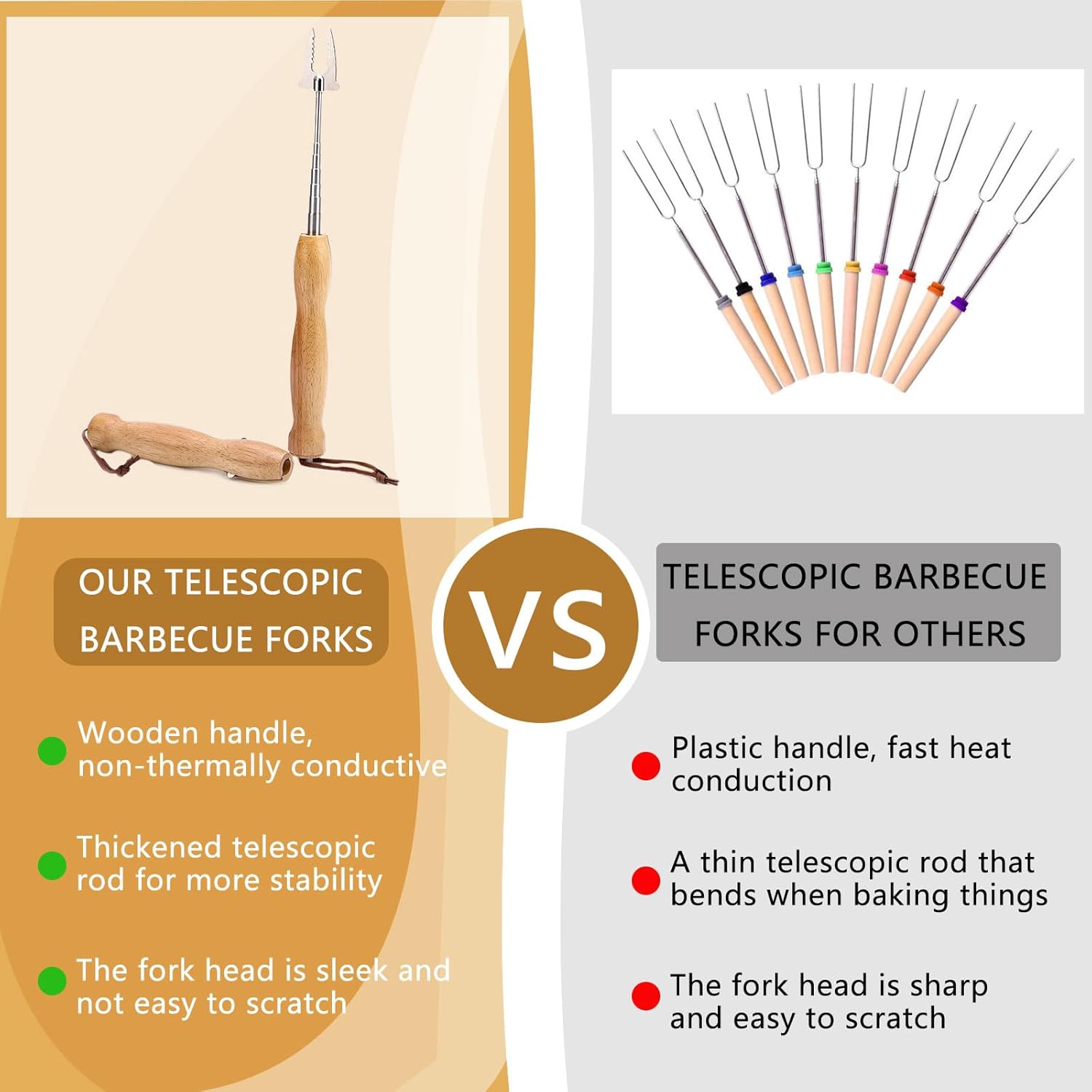 Marshmallow Roasting Sticks, 32 Inch Long Stainless Steel SmoresSticks Extendable Marshmallow Sticks Barbecue Forks for Fire Pit Campfire BBQ - Image 4