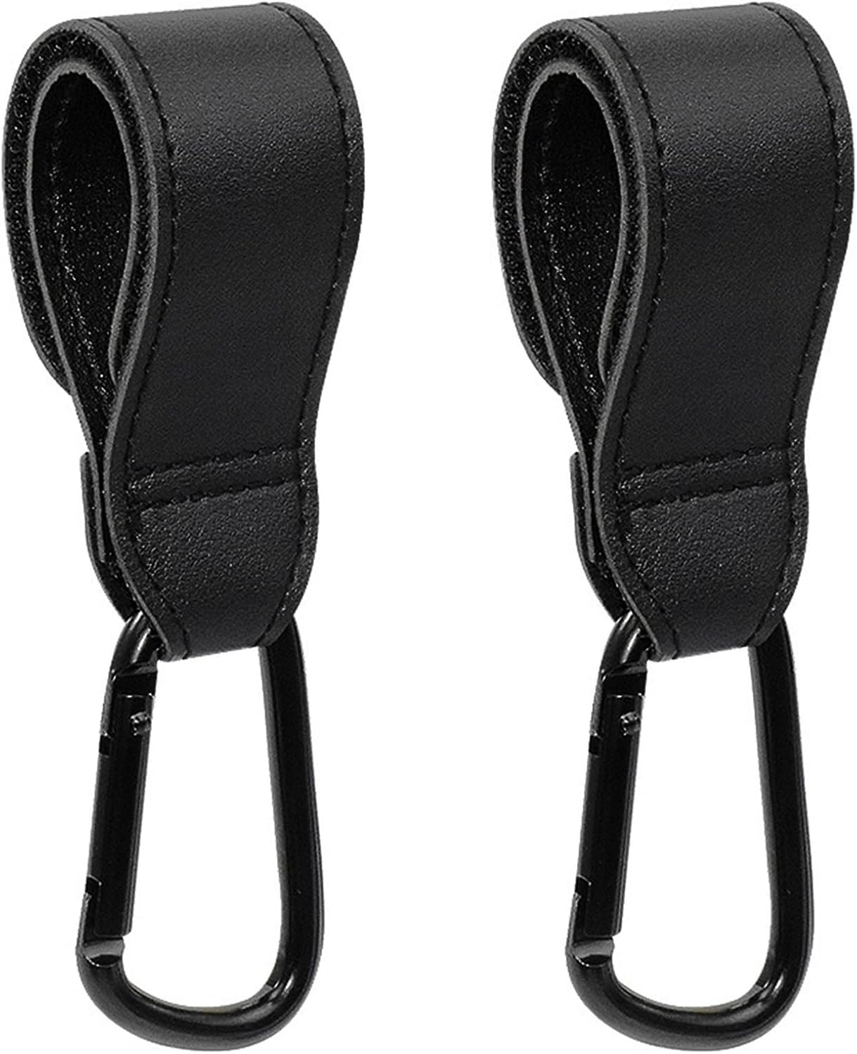Baby Stroller Hooks, 2 PCS Leather Heavy Duty Mommy Hook with Adjustable Strap for Hanging Diaper Bag, Stroller Organizer, Groceries on Buggy Pushchair (Black) - Image 1