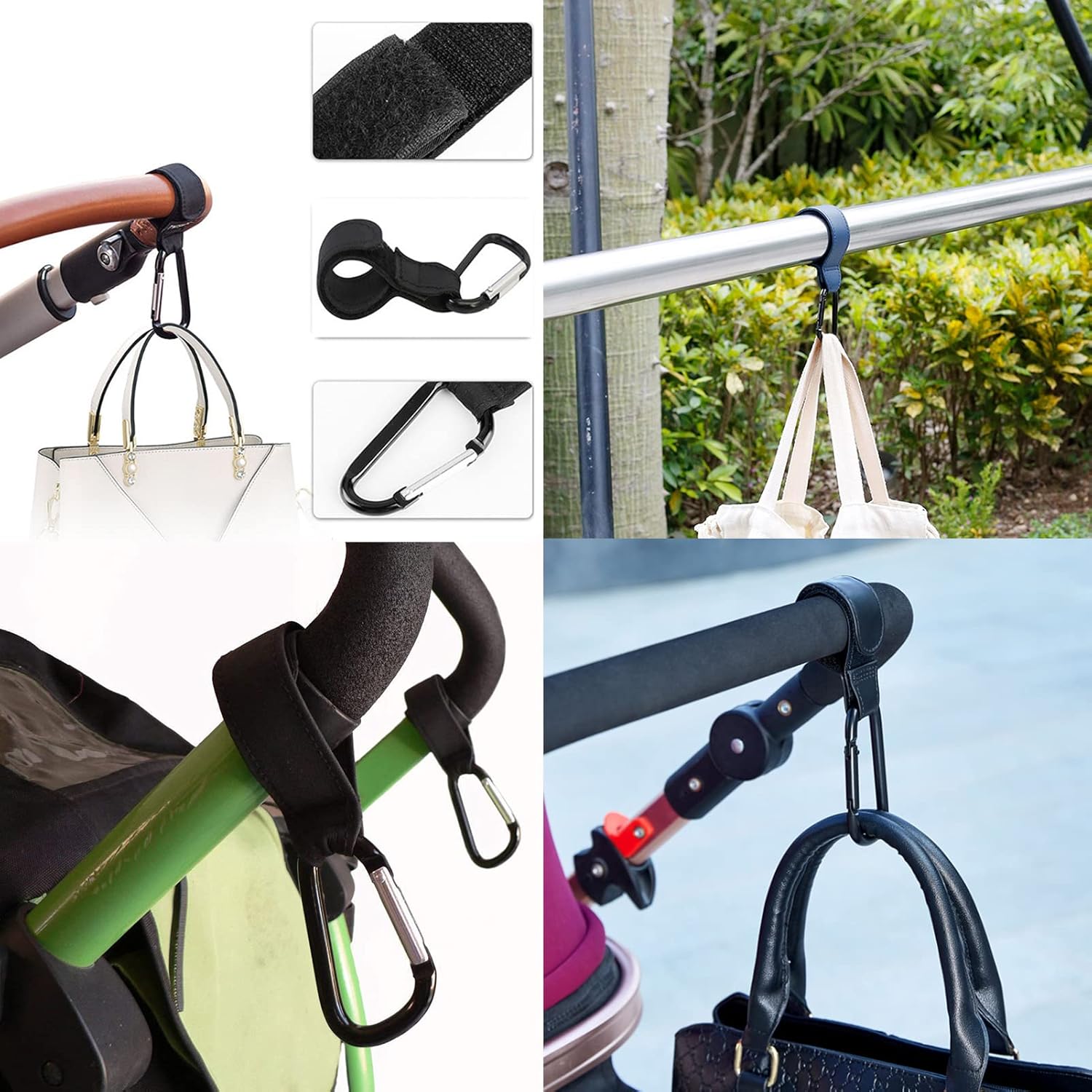 Baby Stroller Hooks, 2 PCS Leather Heavy Duty Mommy Hook with Adjustable Strap for Hanging Diaper Bag, Stroller Organizer, Groceries on Buggy Pushchair (Black) - Image 5