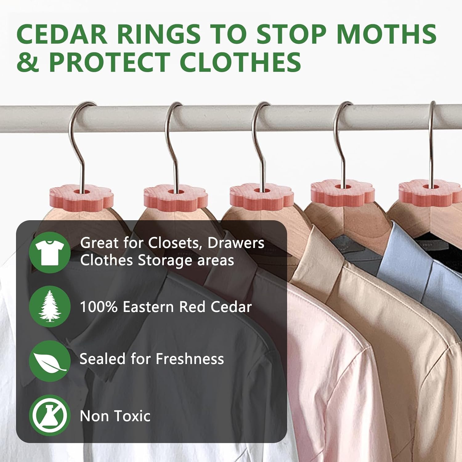 12 Pcs Cedar Blocks for Clothes Storage, Cedar Wood Flowers Rings Natural Aromatic Cedar Accessories for Closets & Drawers - Image 3