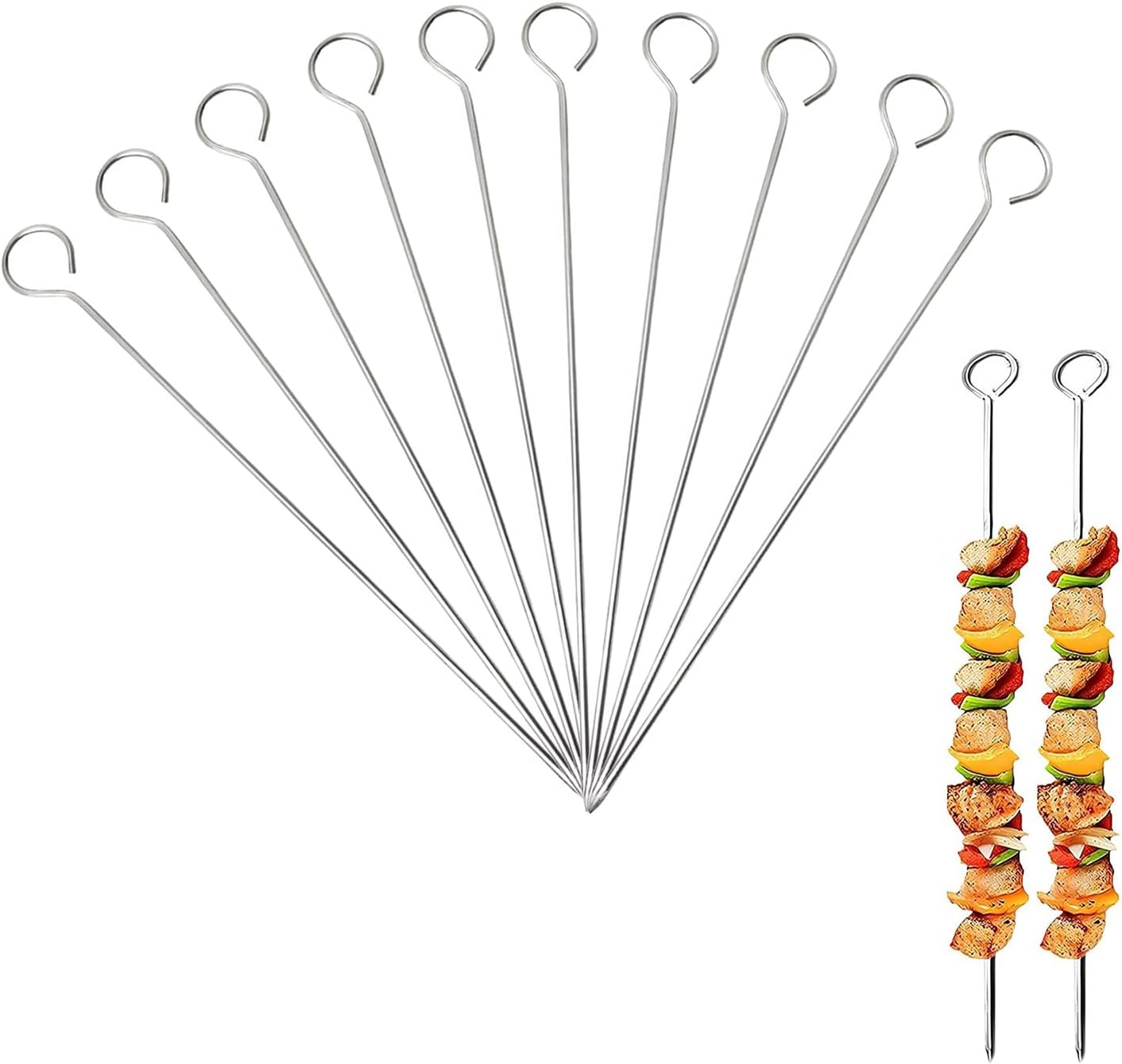 30 Pcs Kebab Skewers, 7.9 Inch Stainless Steel Barbeque Skewers with Ring-Tip Handle, Reusable BBQ Grilling Kabob Skewer for Chicken, Fruit, Vegetable, Meat - Image 1
