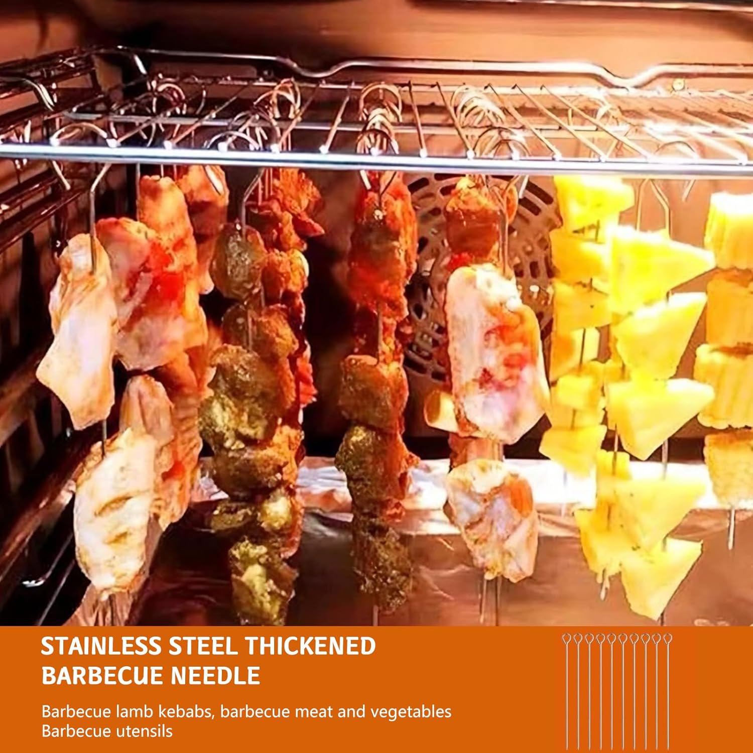 30 Pcs Kebab Skewers, 7.9 Inch Stainless Steel Barbeque Skewers with Ring-Tip Handle, Reusable BBQ Grilling Kabob Skewer for Chicken, Fruit, Vegetable, Meat - Image 5