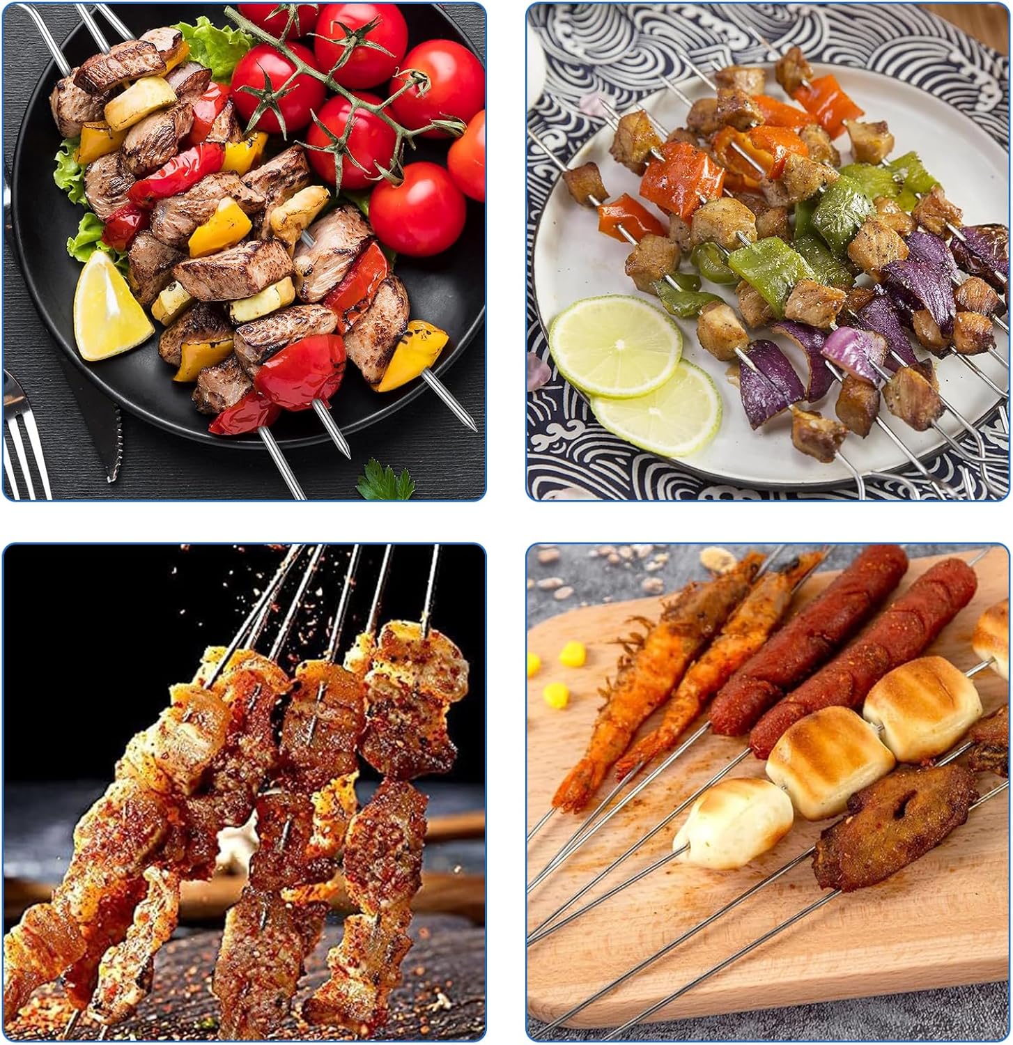 30 Pcs Kebab Skewers, 7.9 Inch Stainless Steel Barbeque Skewers with Ring-Tip Handle, Reusable BBQ Grilling Kabob Skewer for Chicken, Fruit, Vegetable, Meat - Image 6
