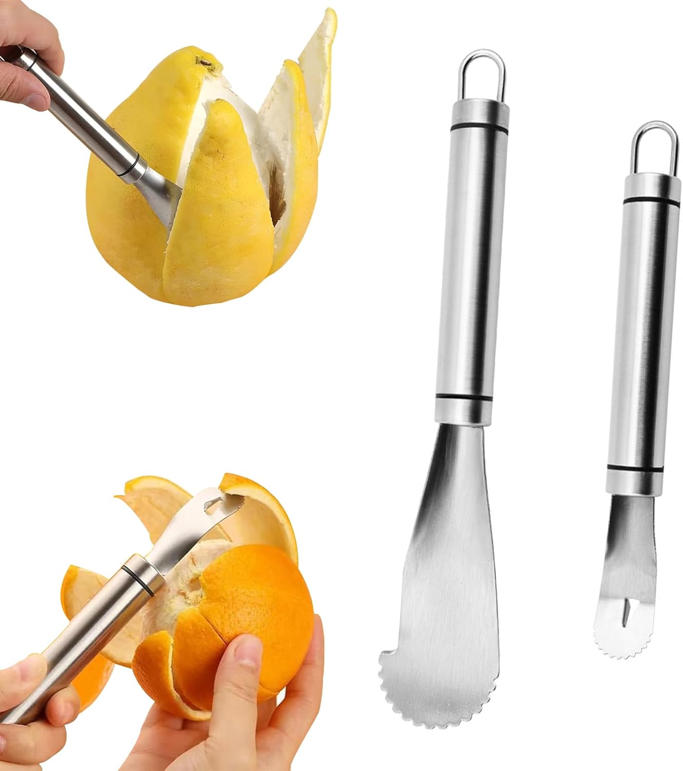 Stainless Steel Orange Peeler Tool Grapefruit Knife, Lemon Citrus Peel Cutter Vegetable Slicer Fruit Tools Kitchen Gadgets (2 Pack) - Image 1
