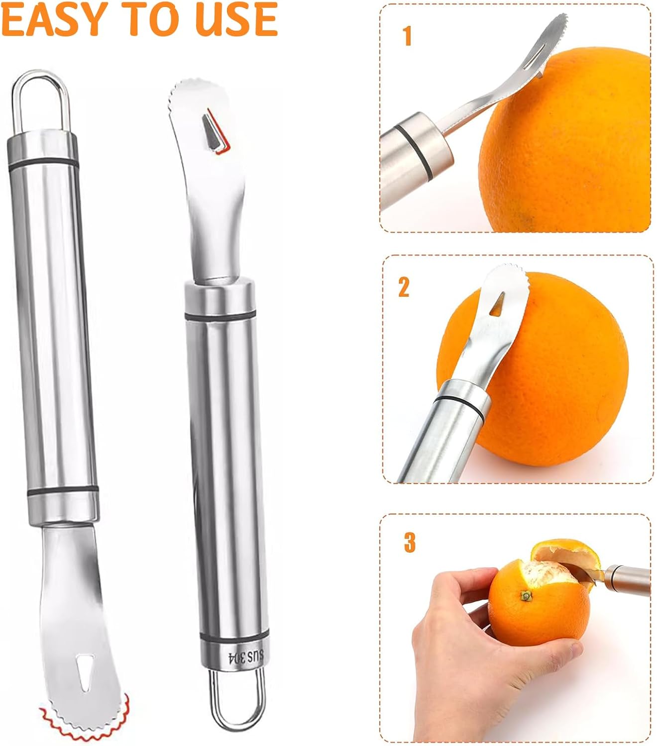 Stainless Steel Orange Peeler Tool Grapefruit Knife, Lemon Citrus Peel Cutter Vegetable Slicer Fruit Tools Kitchen Gadgets (2 Pack) - Image 3