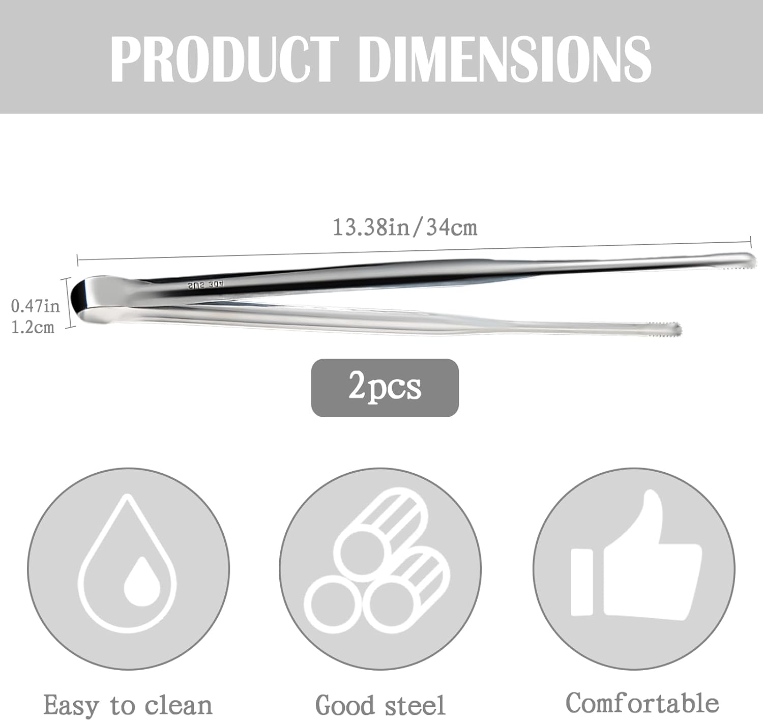 2 Pcs BBQ Kitchen Tongs, Stainless Steel Heat Resistant Tweezer Tongs Utensils for Kitchen Cooking, Grilling - Image 2