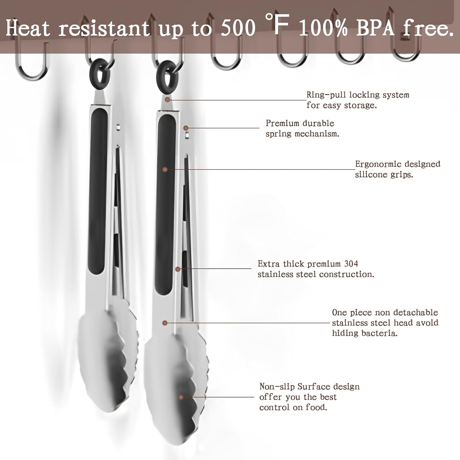 2 Pack Kitchen Tongs, 9