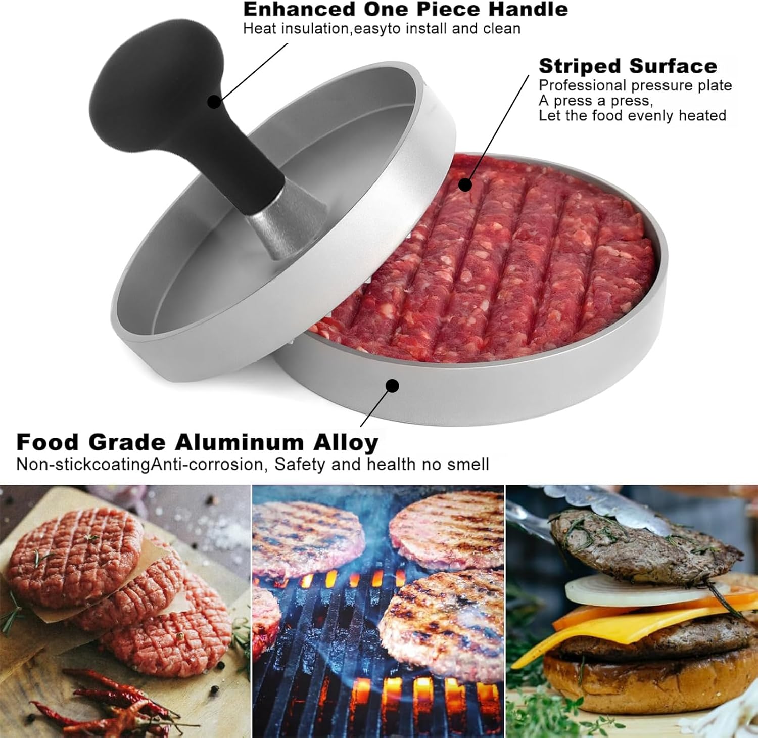 Hamburger Press Patty Maker, 4.6 in Food Grade Aluminum Burger Press, Non-Stick, with 100 Pcs Wax Paper, for Grilling and Cooking - Image 3