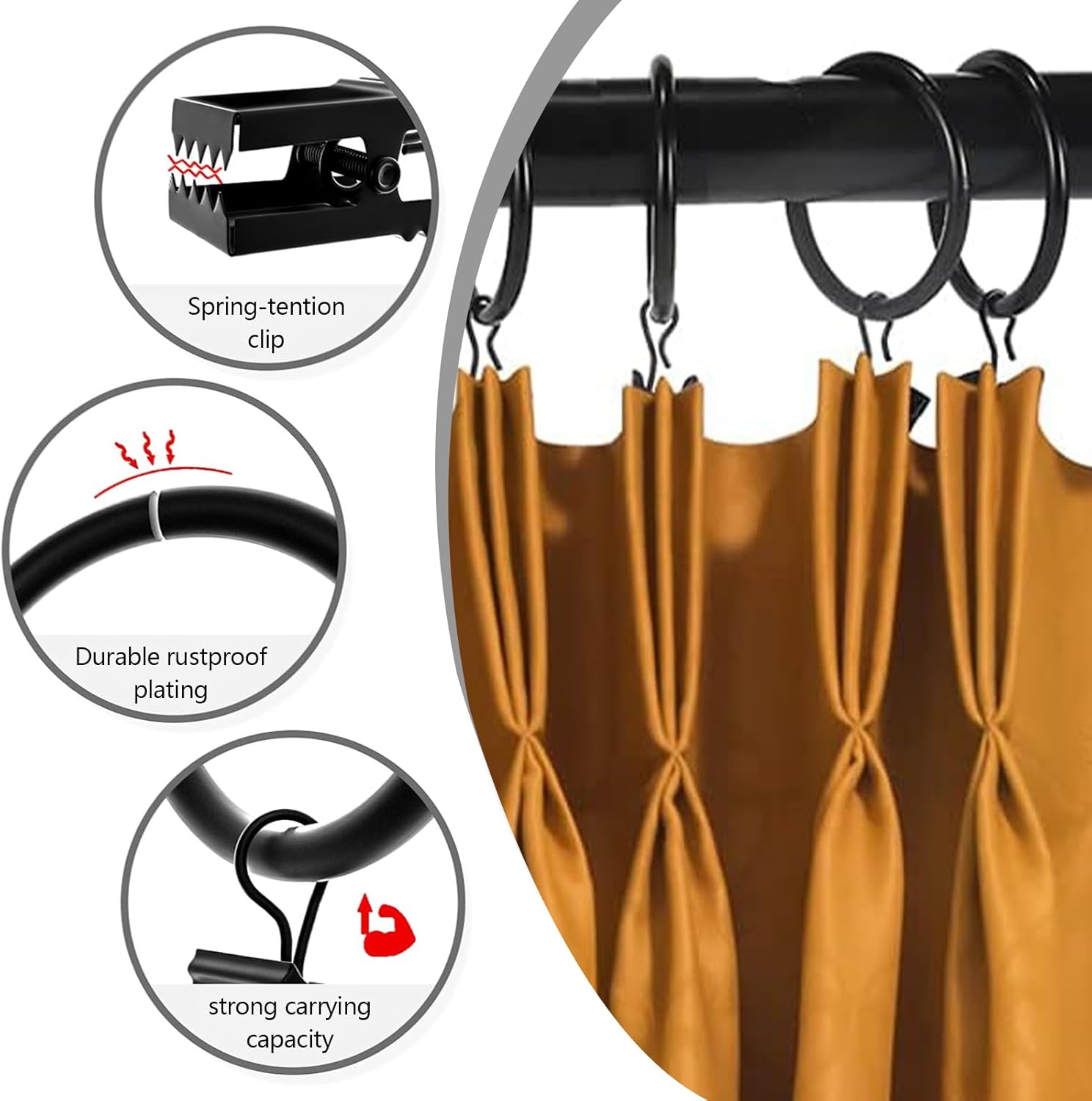 18 Pcs Curtain Rings with Clips, Drapes Rings 1.26 inch, Rustproof Metal Curtain Rings for Holding Curtains Rod Set and Drapes - Image 3