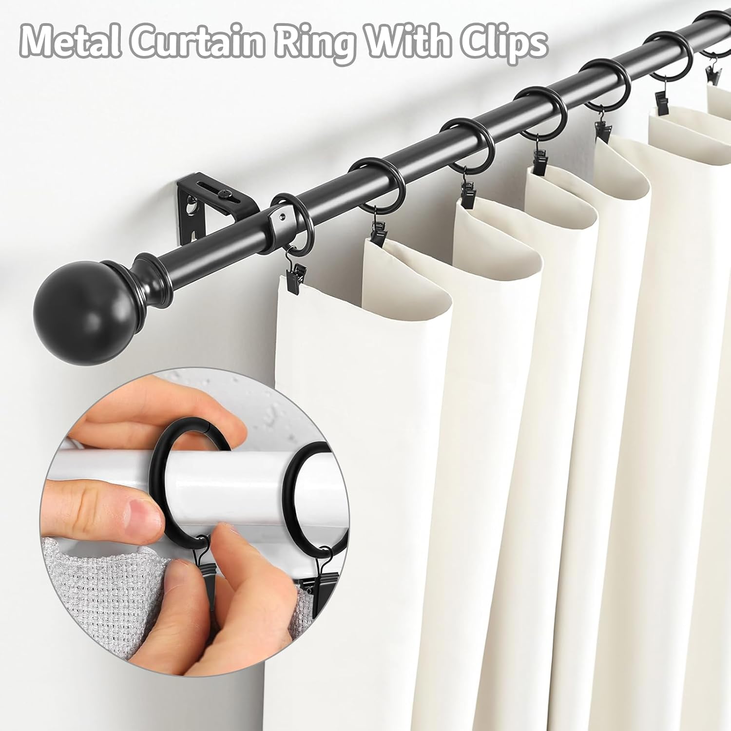 18 Pcs Curtain Rings with Clips, Drapes Rings 1.26 inch, Rustproof Metal Curtain Rings for Holding Curtains Rod Set and Drapes - Image 4