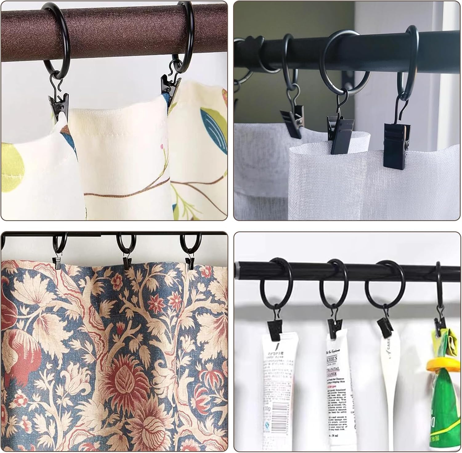 18 Pcs Curtain Rings with Clips, Drapes Rings 1.26 inch, Rustproof Metal Curtain Rings for Holding Curtains Rod Set and Drapes - Image 6