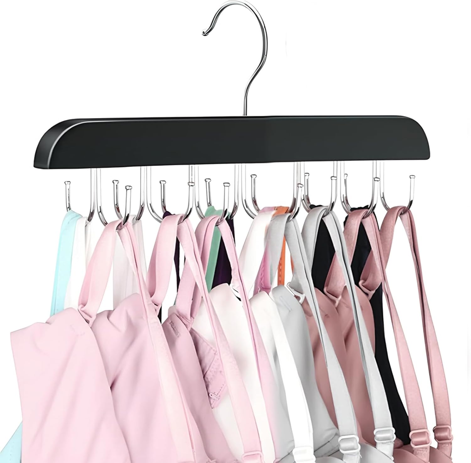 Belt Hanger Bra Hanger Tie Rack, Belt Organizer for Closet Accessories with 14 Hooks, Sturdy Wood for Closet Organizers and Storage - Image 1