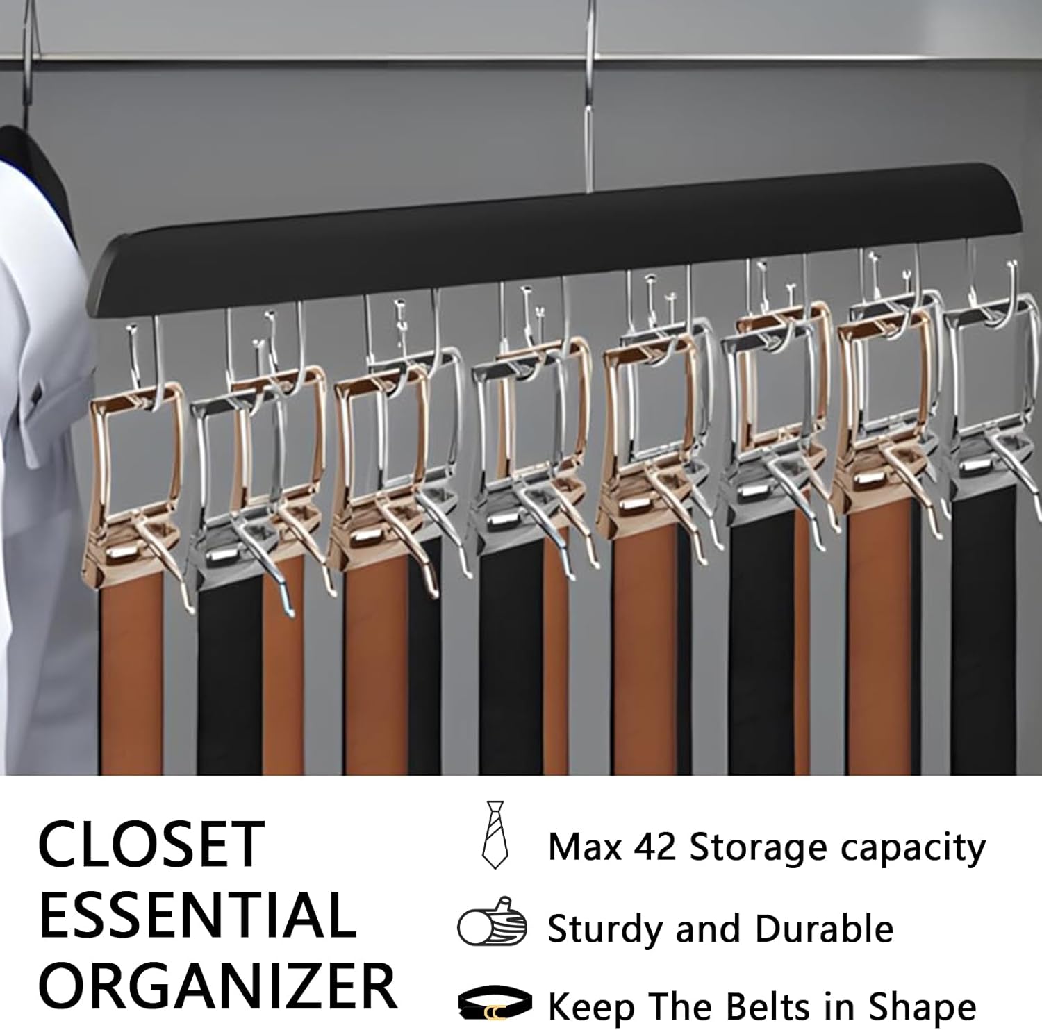 Belt Hanger Bra Hanger Tie Rack, Belt Organizer for Closet Accessories with 14 Hooks, Sturdy Wood for Closet Organizers and Storage - Image 4