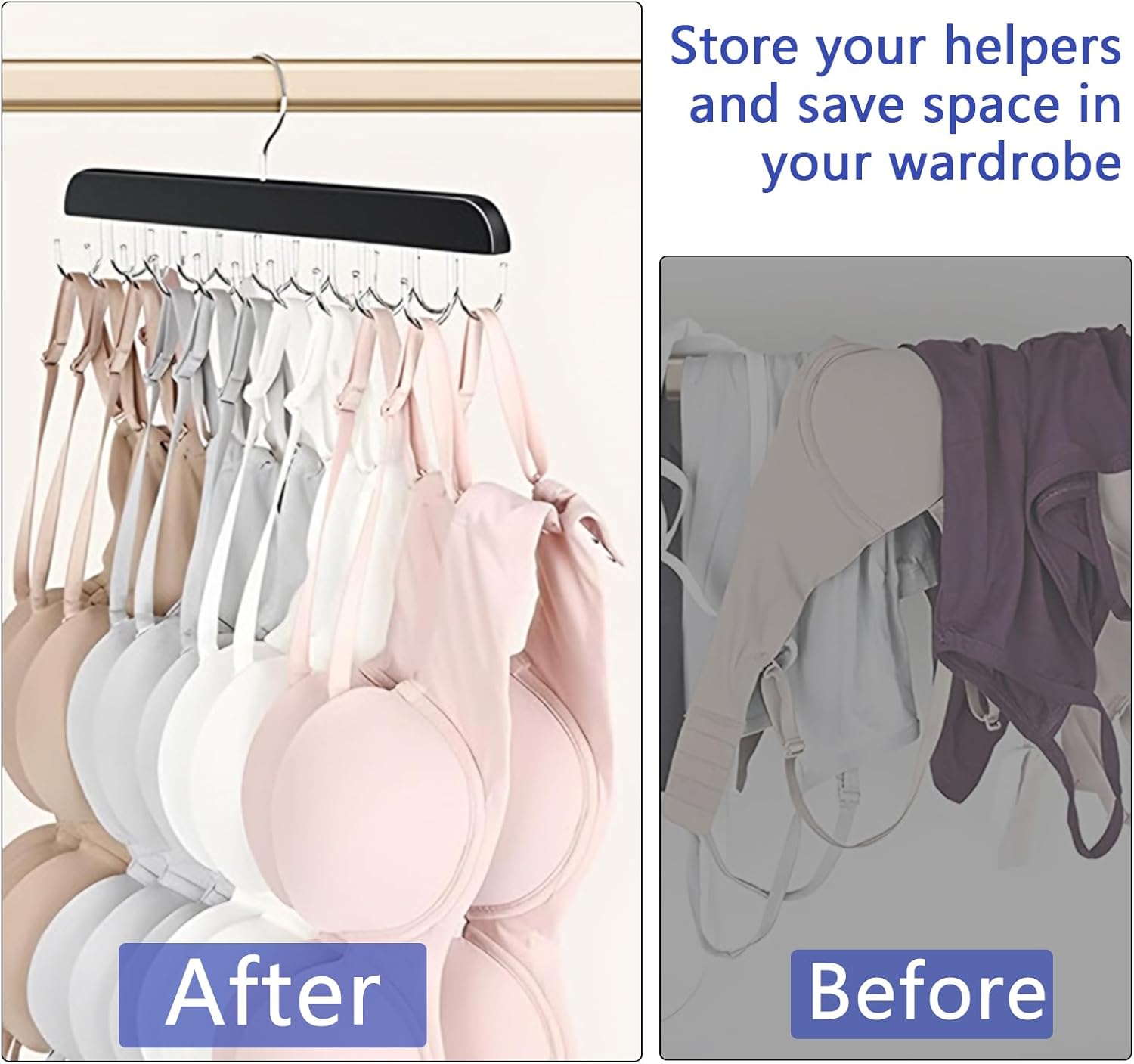 Belt Hanger Bra Hanger Tie Rack, Belt Organizer for Closet Accessories with 14 Hooks, Sturdy Wood for Closet Organizers and Storage - Image 5