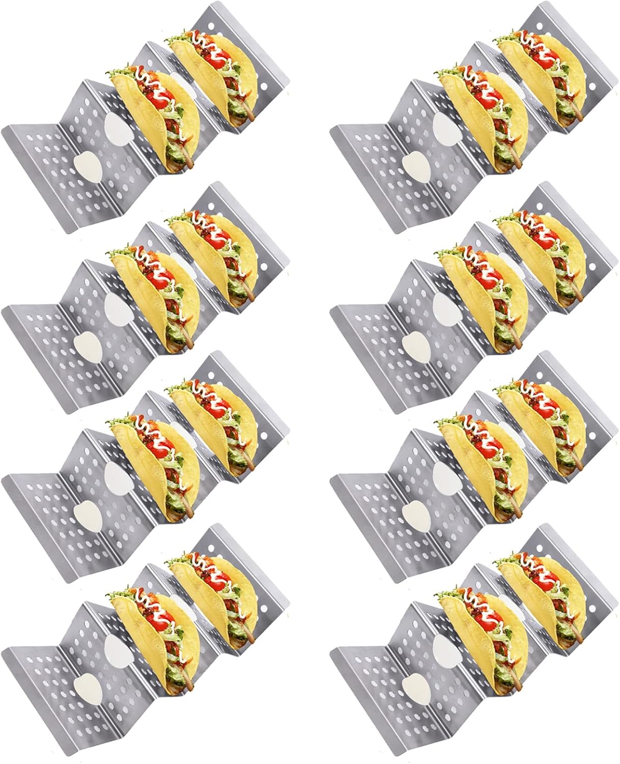 Taco Holders Taco Stand, 8 Packs Stainless Steel Taco Stand Rack Tray Hollow Corn Holders Can Hold 2 or 3 Shells Tacos - Image 1