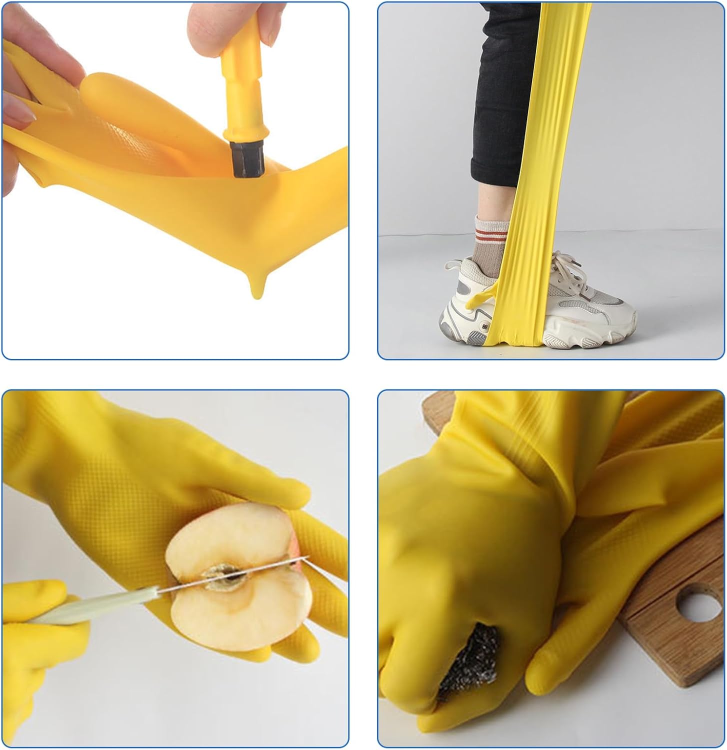 3 Pairs Rubber Cleaning Gloves for Household, Reusable Extra Thick Dishwashing Gloves Waterproof Non-Slip Gloves for Kitchen (Large, Beige+Yellow+Green） - Image 5