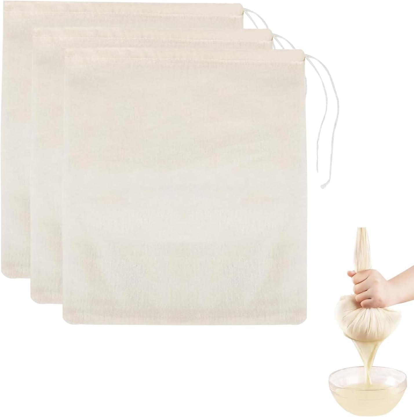 Nut Milk Bags, 3 Pack Cheesecloth Bags Filter, 13.78 x 17.72 in, Unbleached Cotton Muslin Cloth Bags for Cheese, Tea, Yogurt, Nut Milk, Juice, Wine, Coffee - Image 1