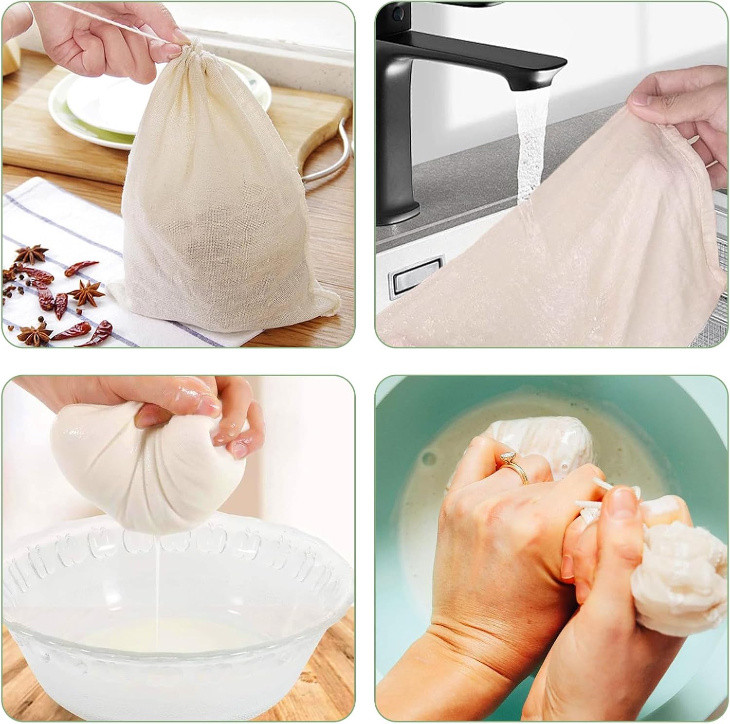 Nut Milk Bags, 3 Pack Cheesecloth Bags Filter, 13.78 x 17.72 in, Unbleached Cotton Muslin Cloth Bags for Cheese, Tea, Yogurt, Nut Milk, Juice, Wine, Coffee - Image 6