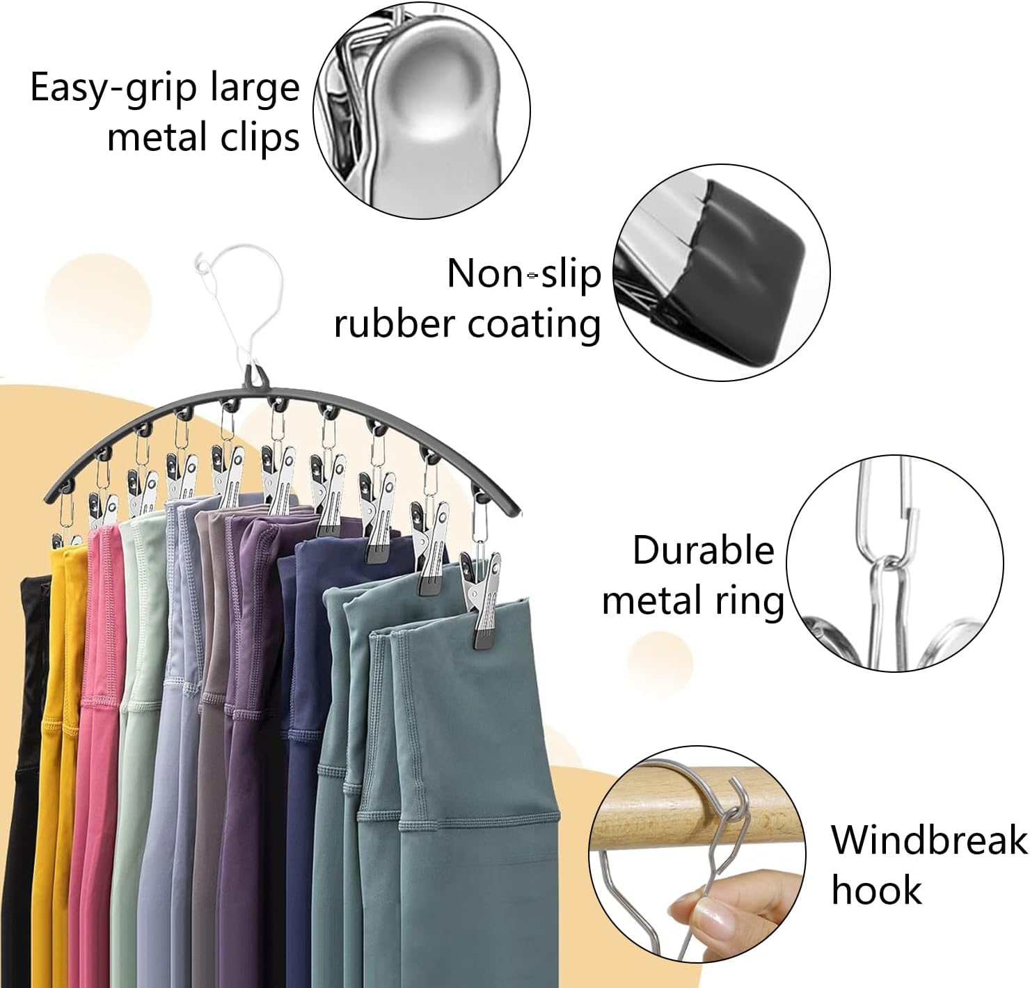 Legging Organizer for Closet, 2 Pack Metal Yoga Pants Hangers 10 Clips Holds 20 Leggings, Space Saving Hanging Closet Organizer Rubber Coated for Organizers and Storage (Black) - Image 3