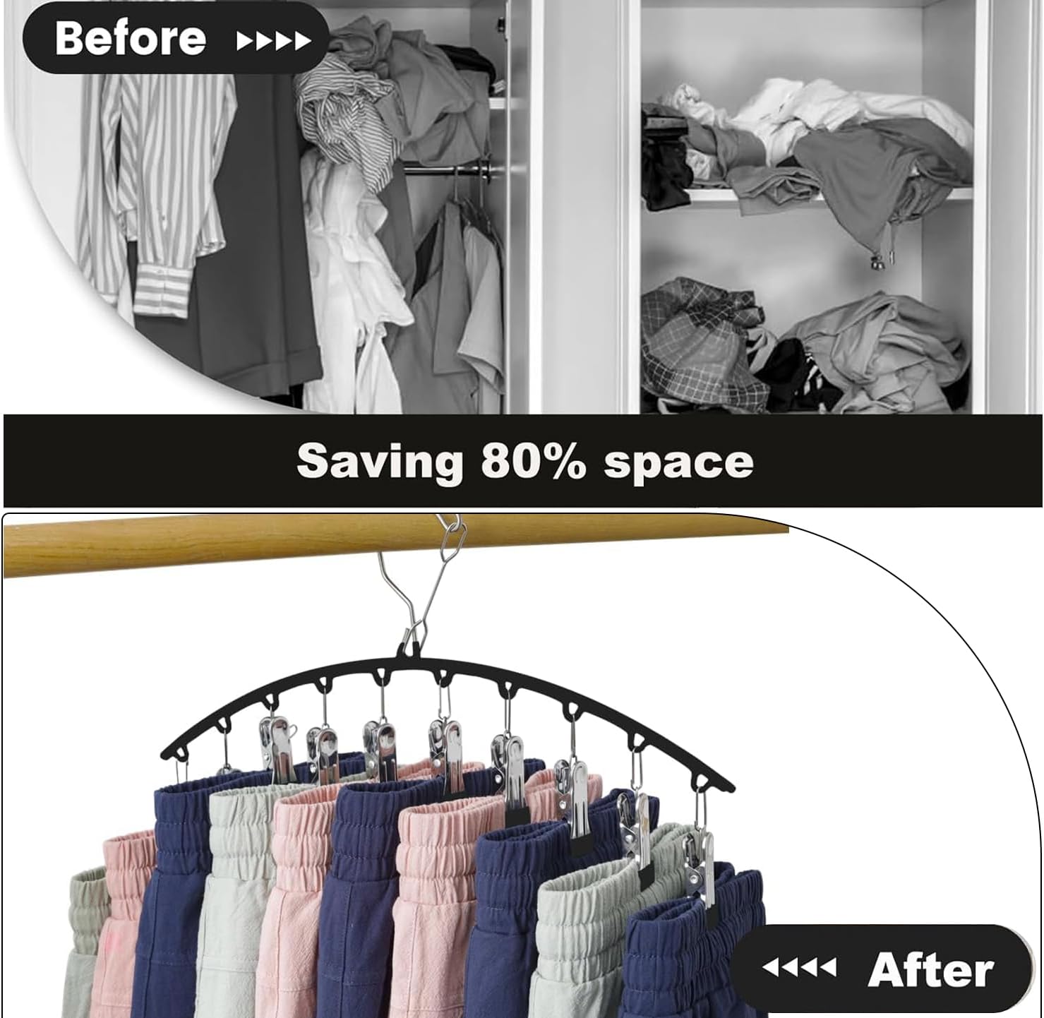 Legging Organizer for Closet, 2 Pack Metal Yoga Pants Hangers 10 Clips Holds 20 Leggings, Space Saving Hanging Closet Organizer Rubber Coated for Organizers and Storage (Black) - Image 6