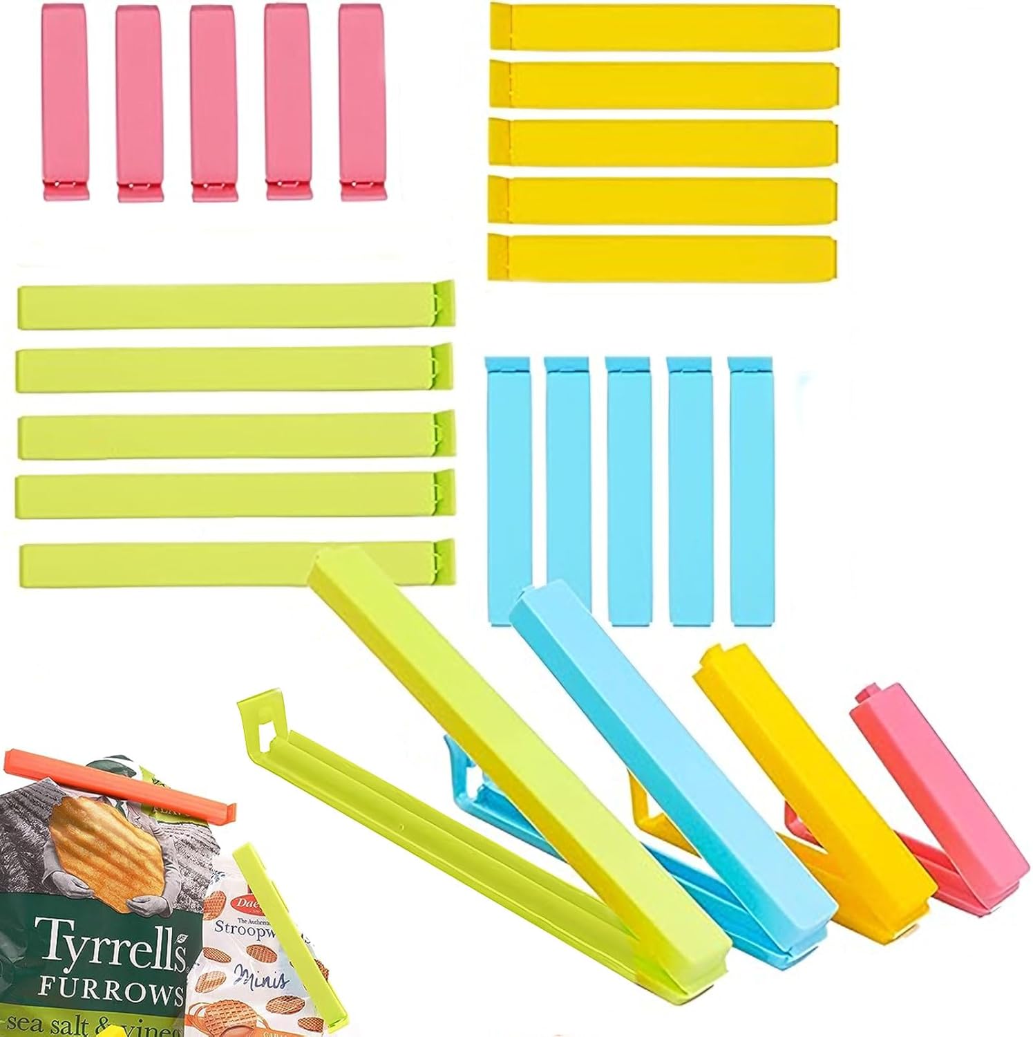 Plastic Food Bag Sealing Clip, 20 PCS Reusable Food Sealing Clips Colorful Snack Sealing Clip Bag Clips for Food Storage(2.4/3.5/5.1/7.1in) - Image 1