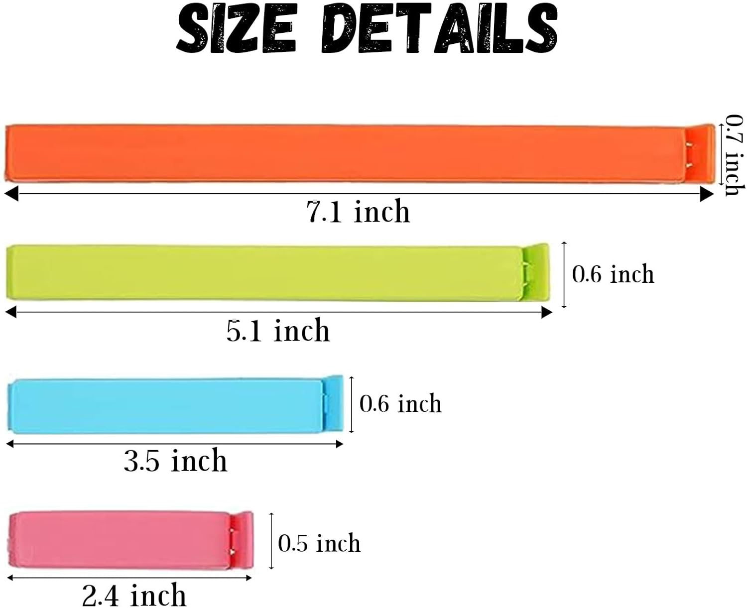 Plastic Food Bag Sealing Clip, 20 PCS Reusable Food Sealing Clips Colorful Snack Sealing Clip Bag Clips for Food Storage(2.4/3.5/5.1/7.1in) - Image 3
