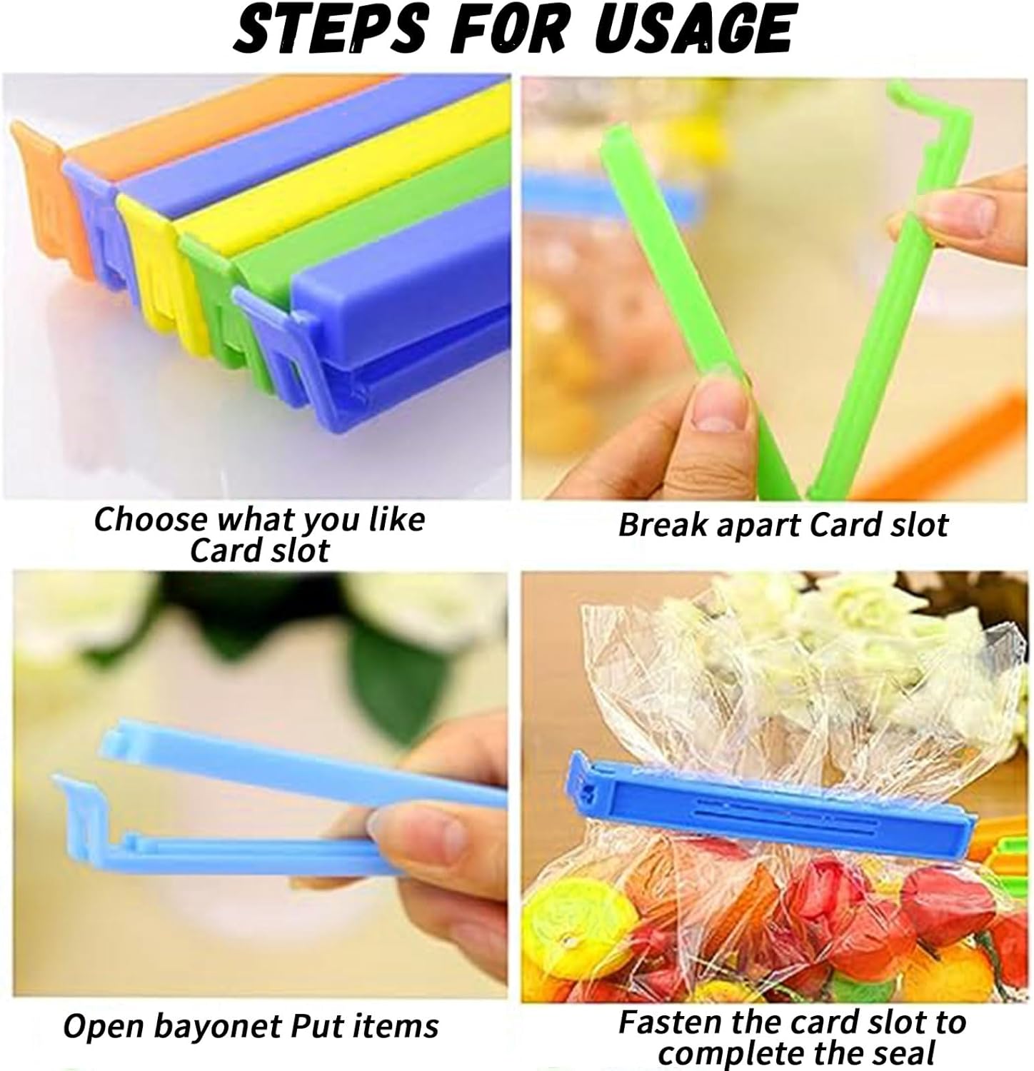 Plastic Food Bag Sealing Clip, 20 PCS Reusable Food Sealing Clips Colorful Snack Sealing Clip Bag Clips for Food Storage(2.4/3.5/5.1/7.1in) - Image 4