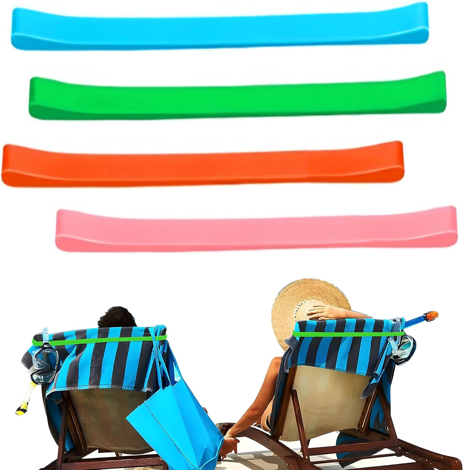 Towel Bands (4 Pack), Stretch Silicone Beach Towel Clips for Beach Pool & Cruise Chairs, Summer Beach Trip Essentials - Image 1