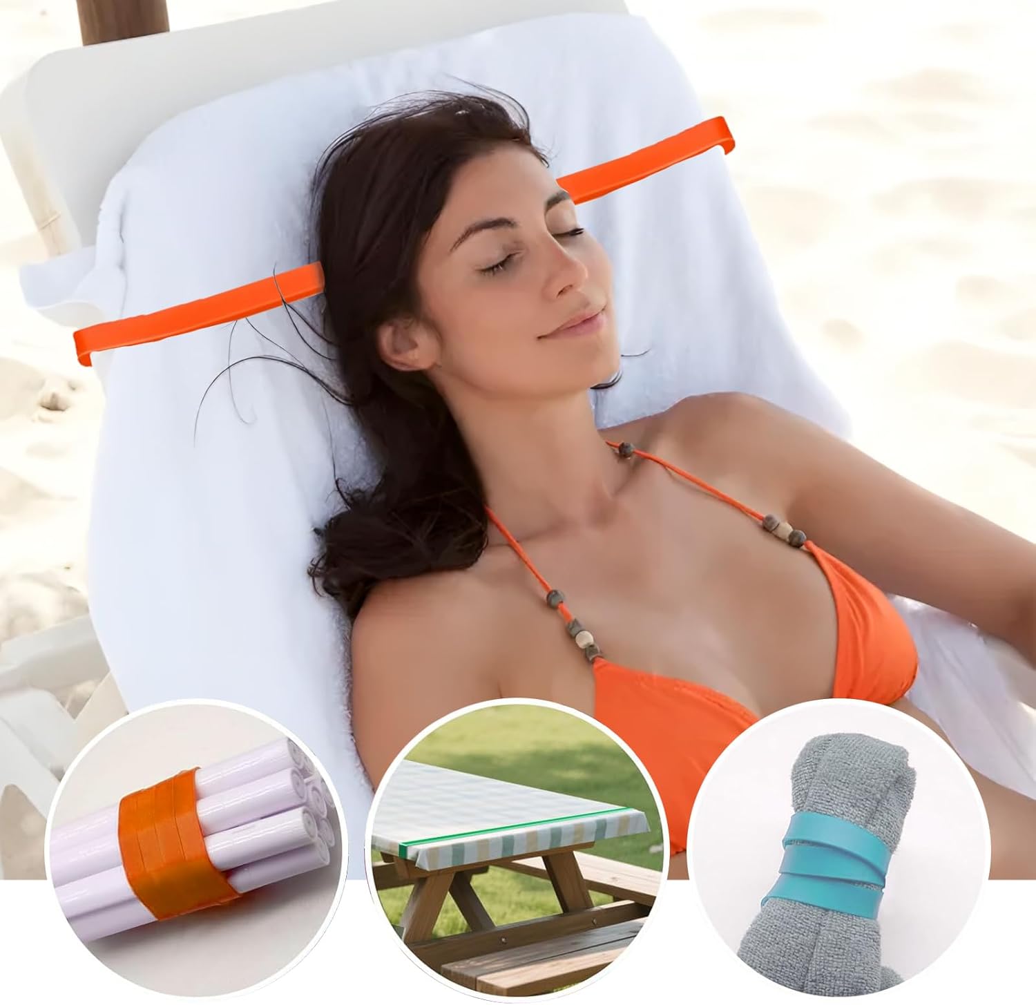 Towel Bands (4 Pack), Stretch Silicone Beach Towel Clips for Beach Pool & Cruise Chairs, Summer Beach Trip Essentials - Image 4