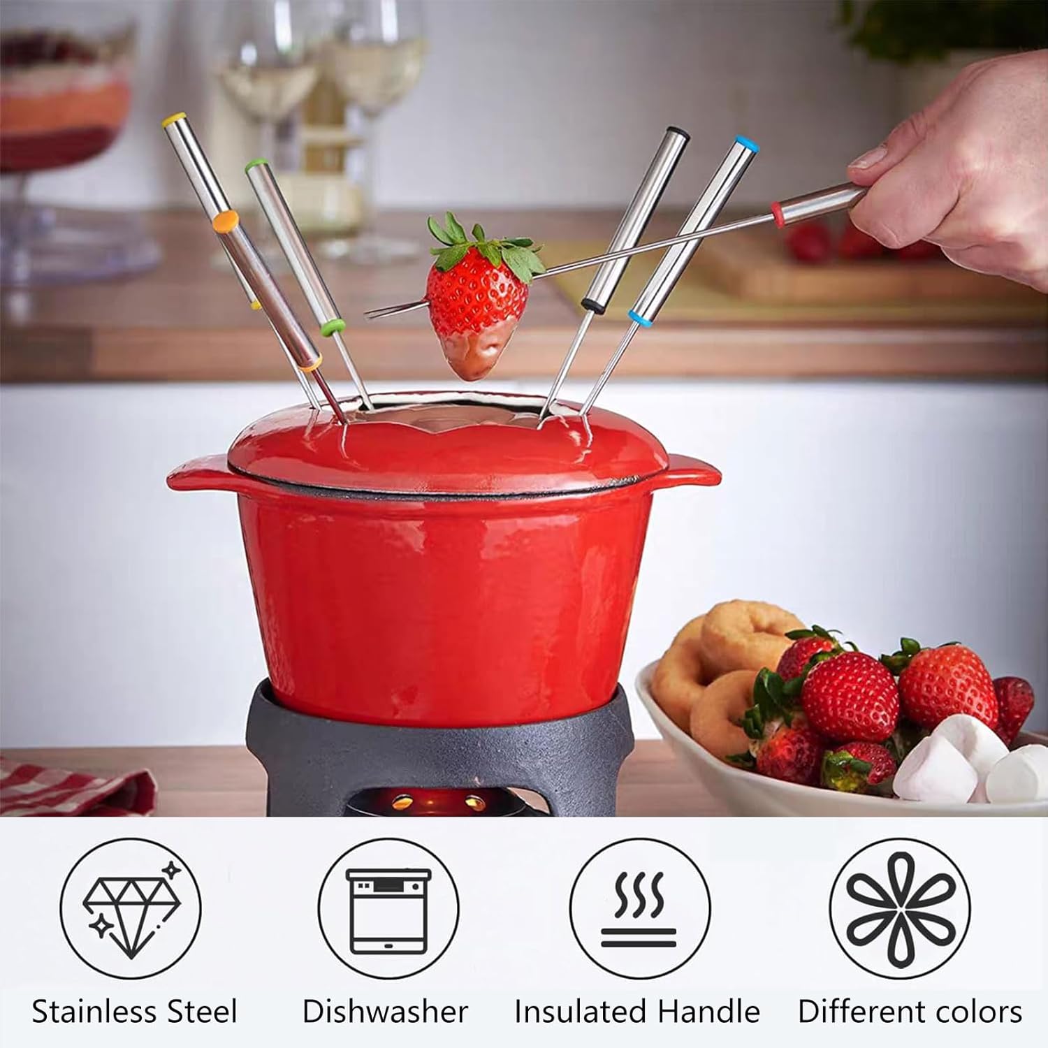 12 Pieces Fondue Forks, Stainless Steel Fondue Forks Roasting Sticks 24cm Fondue Skewers with Heat Resistant Handle for Cheese Chocolate Fondue Roast Marshmallows Meat - Image 3