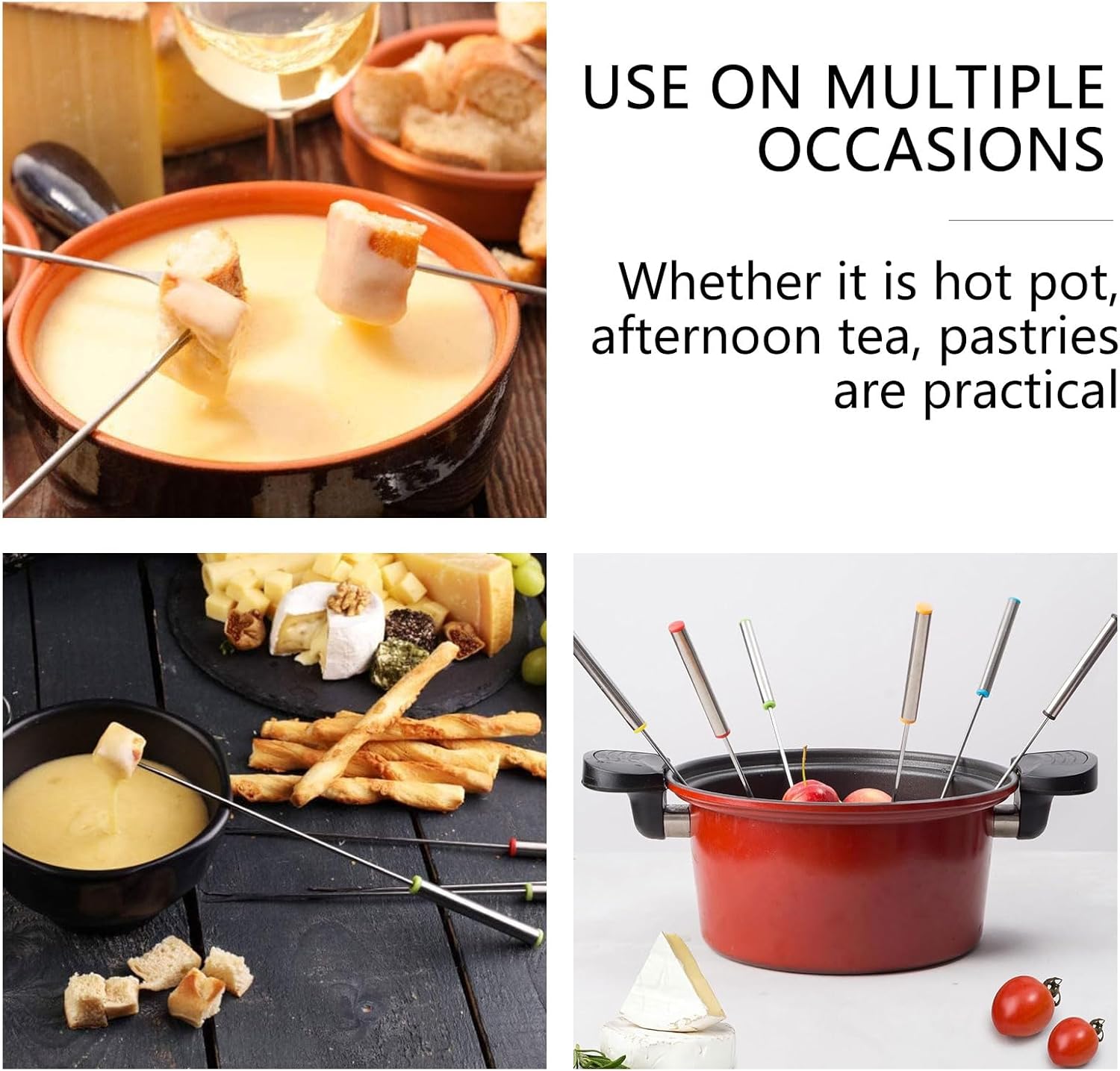 12 Pieces Fondue Forks, Stainless Steel Fondue Forks Roasting Sticks 24cm Fondue Skewers with Heat Resistant Handle for Cheese Chocolate Fondue Roast Marshmallows Meat - Image 4
