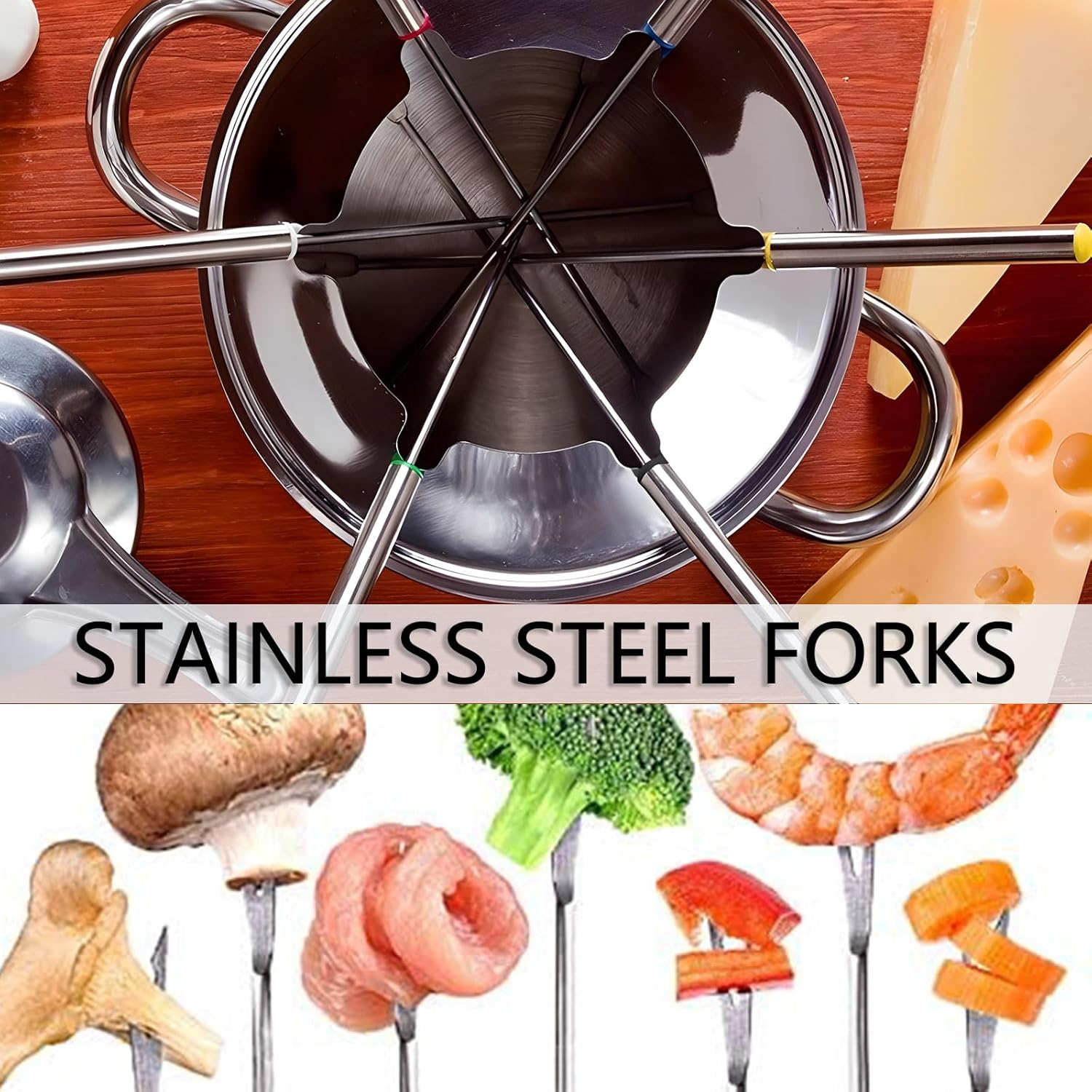 12 Pieces Fondue Forks, Stainless Steel Fondue Forks Roasting Sticks 24cm Fondue Skewers with Heat Resistant Handle for Cheese Chocolate Fondue Roast Marshmallows Meat - Image 5