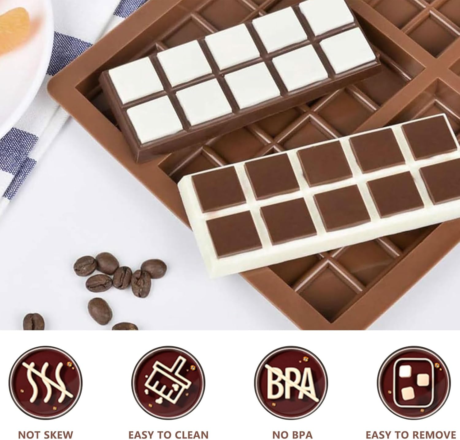 2 Pcs Chocolate Bar Mold, Easy Release Silicone Chocolate Molds, Food Grade Non-Stick Dubai Chocolate Mold Kitchen Baking Mold for Candy, Chocolate - Image 3
