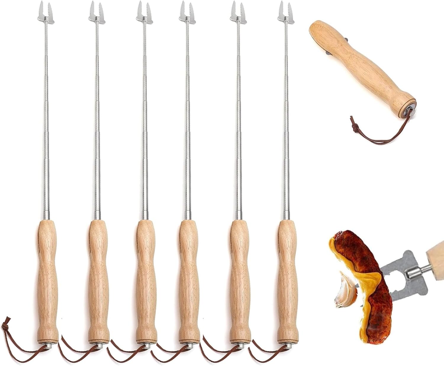 6 Pcs Marshmallow Roasting Sticks, 32 Inch Long Stainless Steel SmoresSticks Extendable Marshmallow Sticks Barbecue Forks for Fire Pit Campfire BBQ - Image 1