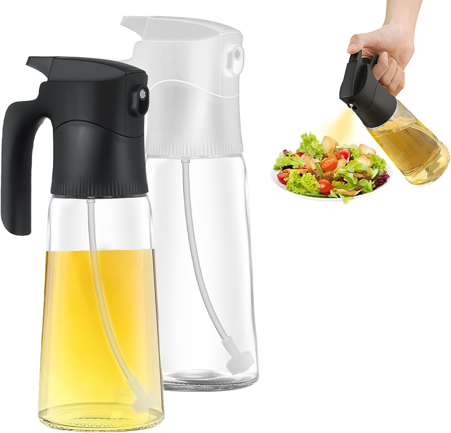 2 Pcs Oil Sprayer for Cooking, 300 ml Olive Oil Dispenser, Glass Oil Spray Bottle with Scale for Kitchen, Salad, Barbecue, Baking (Black & White) - Image 1