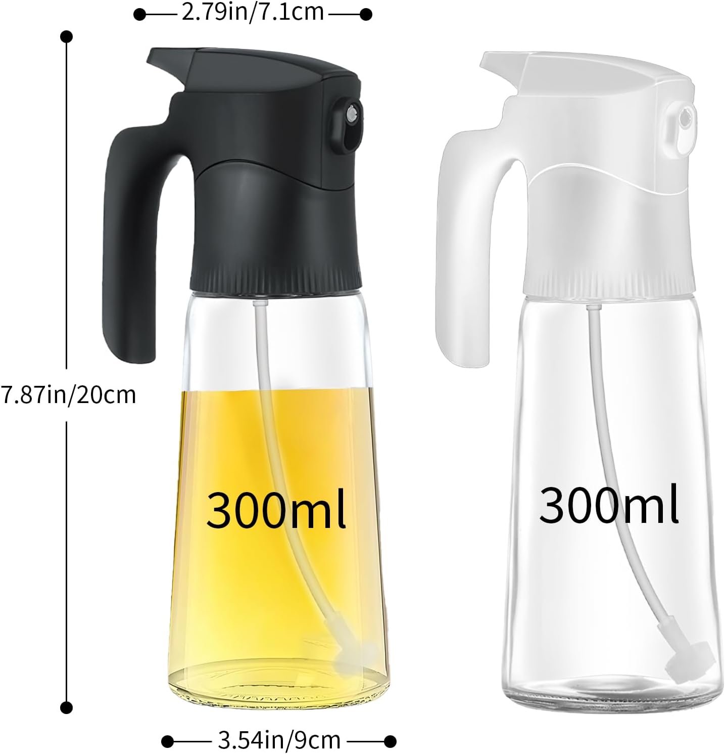 2 Pcs Oil Sprayer for Cooking, 300 ml Olive Oil Dispenser, Glass Oil Spray Bottle with Scale for Kitchen, Salad, Barbecue, Baking (Black & White) - Image 2