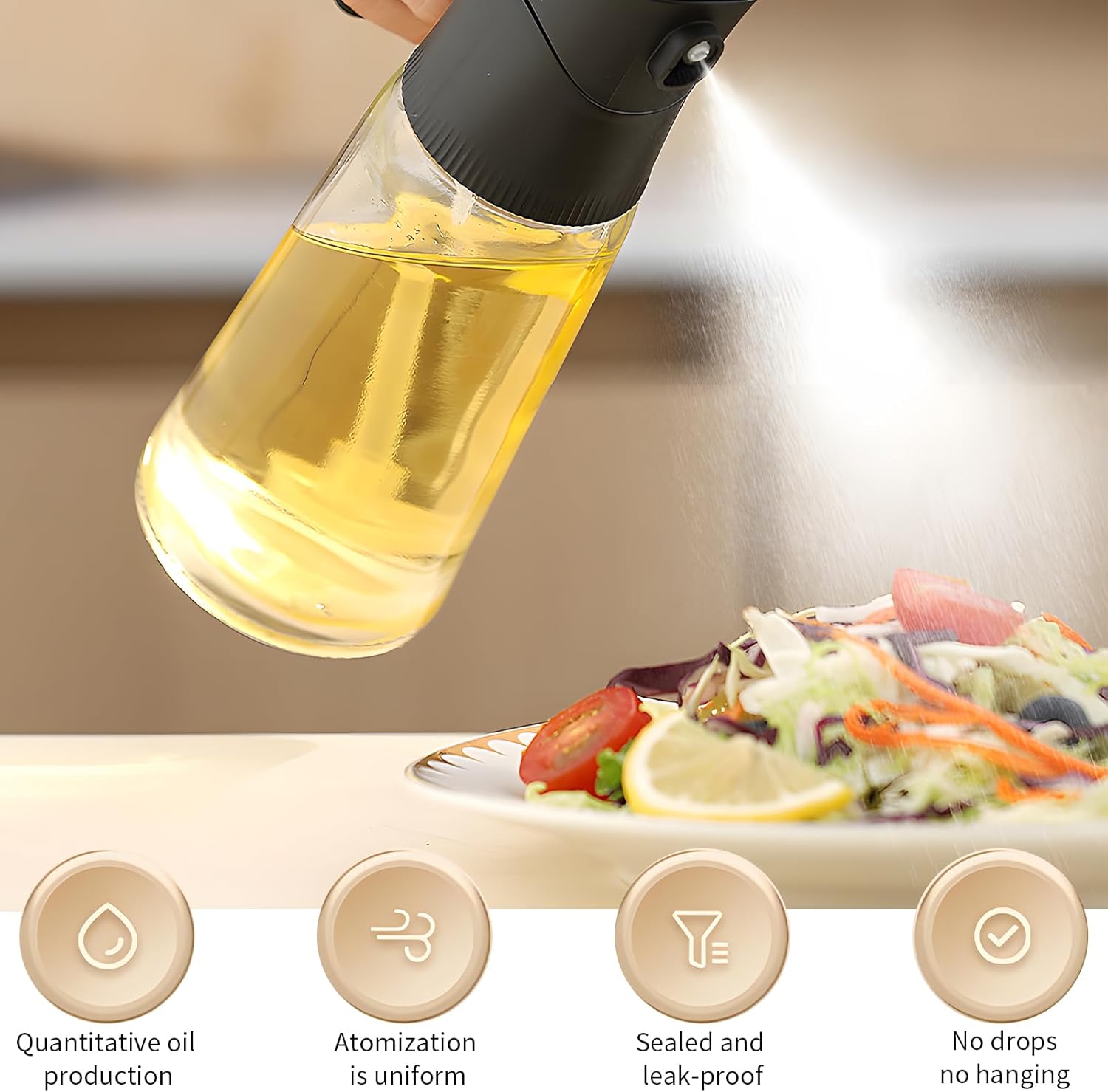 2 Pcs Oil Sprayer for Cooking, 300 ml Olive Oil Dispenser, Glass Oil Spray Bottle with Scale for Kitchen, Salad, Barbecue, Baking (Black & White) - Image 3