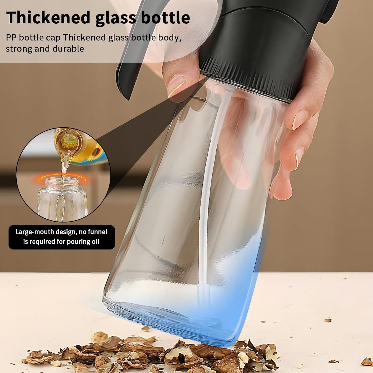 2 Pcs Oil Sprayer for Cooking, 300 ml Olive Oil Dispenser, Glass Oil Spray Bottle with Scale for Kitchen, Salad, Barbecue, Baking (Black & White) - Image 5