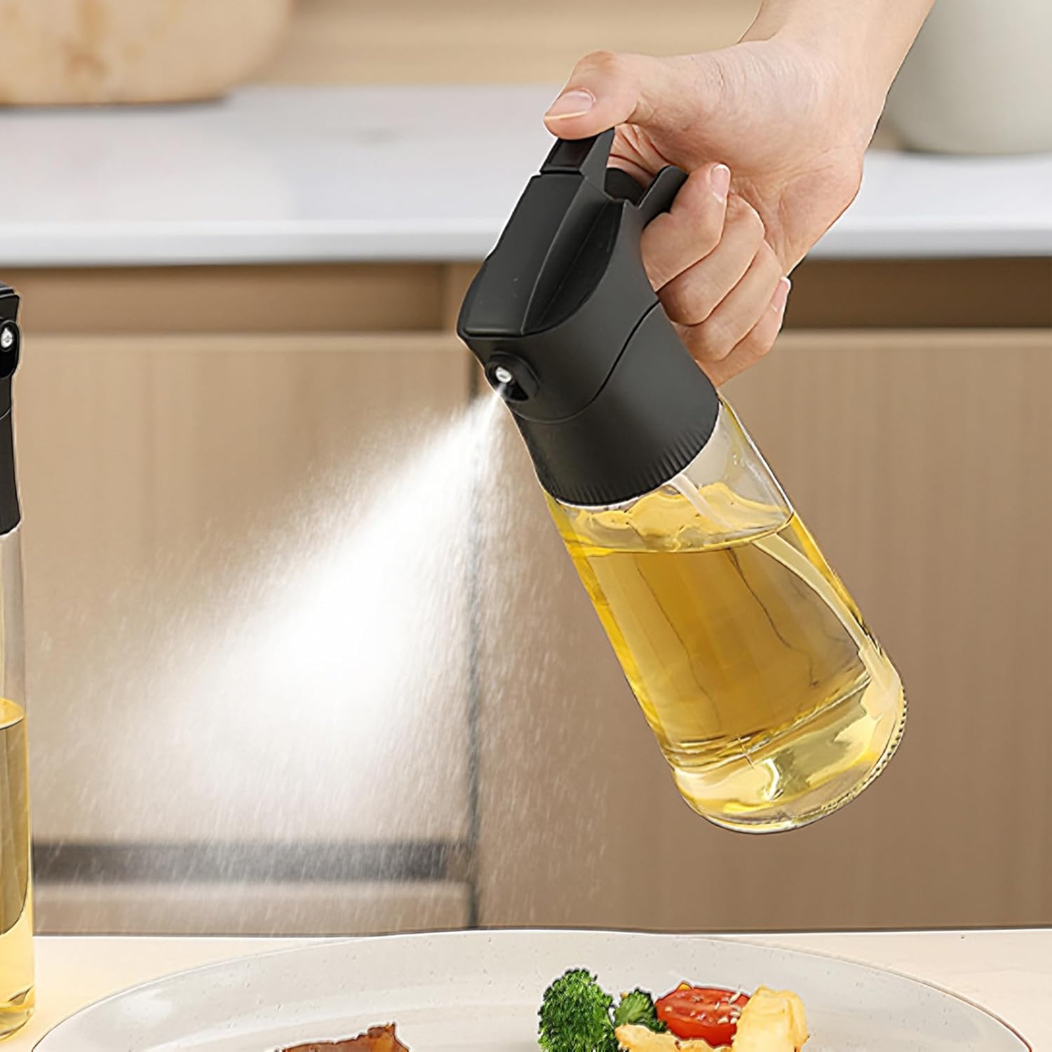 2 Pcs Oil Sprayer for Cooking, 300 ml Olive Oil Dispenser, Glass Oil Spray Bottle with Scale for Kitchen, Salad, Barbecue, Baking (Black & White) - Image 6
