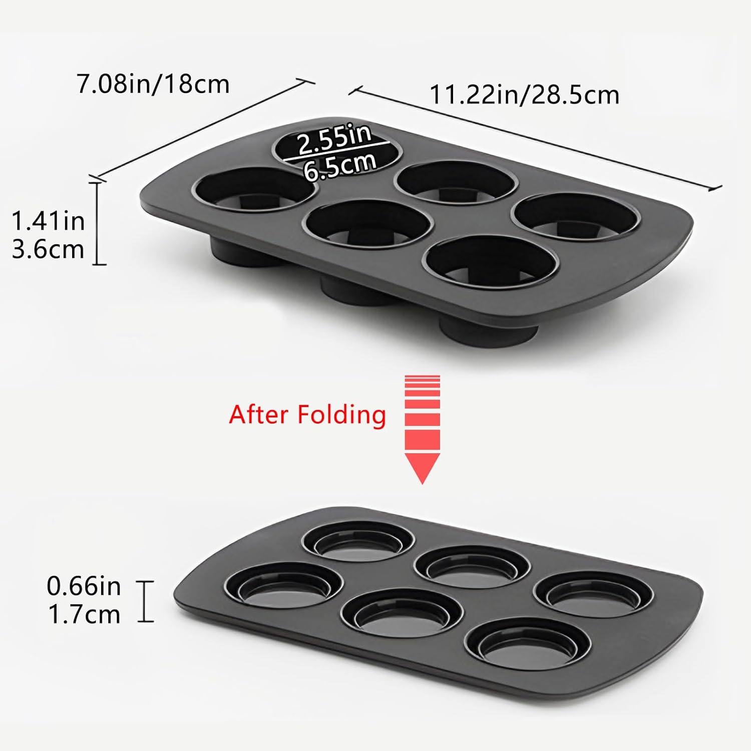 Foldable Silicone Muffin Pan, 6 Cups Non-Stick Cupcake Pans, BPA Free Silicone Baking Tray, Food Grade Egg Bites Mold for Making Egg Muffin, Cakes, Tart, Hamburger Bun, Bread (Black) - Image 2