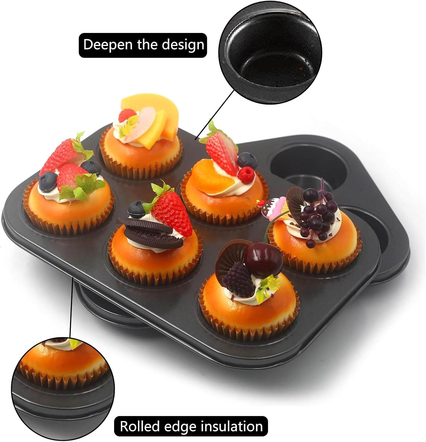 Foldable Silicone Muffin Pan, 6 Cups Non-Stick Cupcake Pans, BPA Free Silicone Baking Tray, Food Grade Egg Bites Mold for Making Egg Muffin, Cakes, Tart, Hamburger Bun, Bread (Black) - Image 5