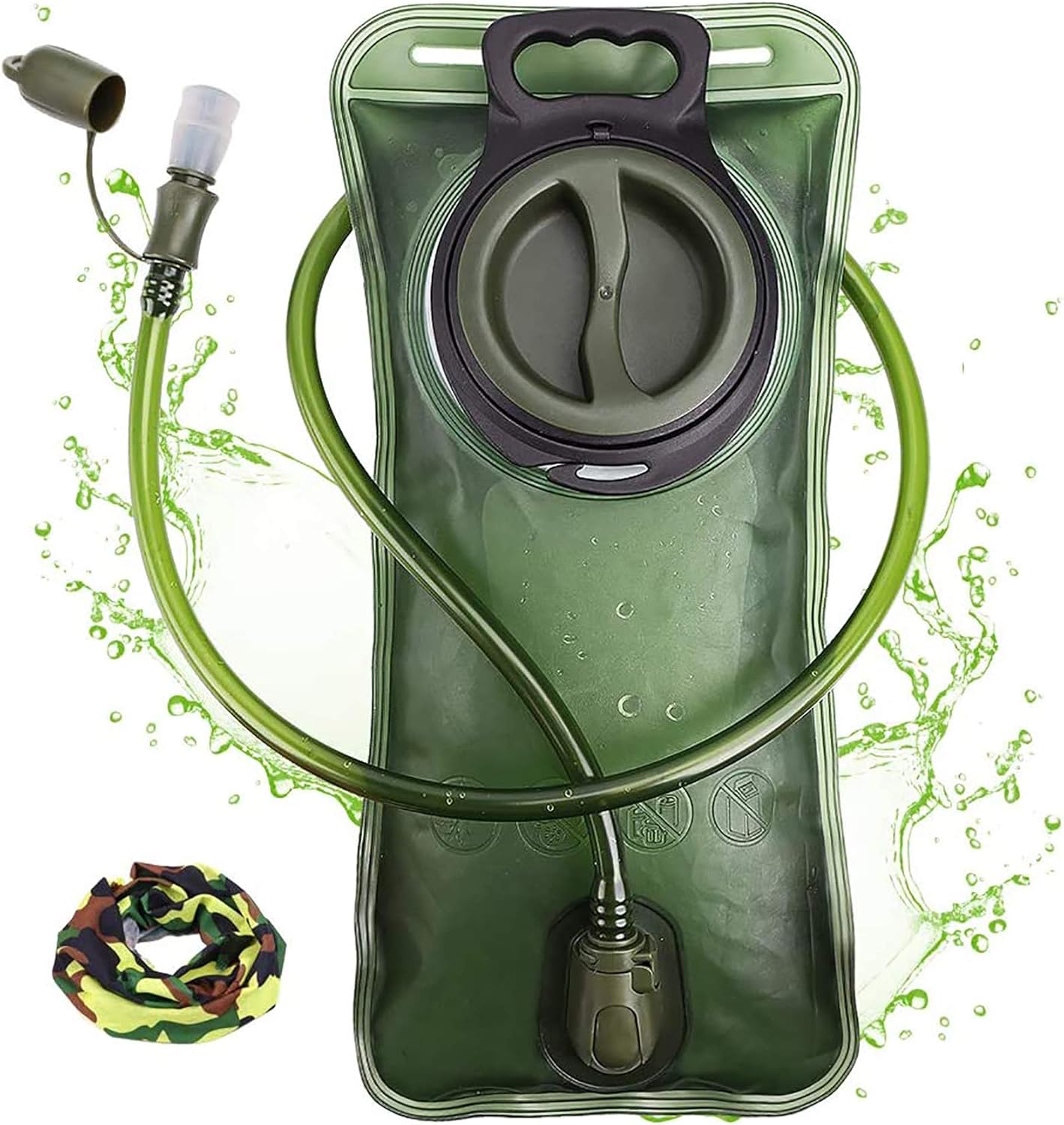 Hydration Bladder, 2L Water Bladder for Hiking Backpack Leak Proof Water Reservoir Storage Bag, 2 Liter BPA-Free Water Pouch Hydration Pack Replacement for Camping Cycling Running, Military Green - Image 1