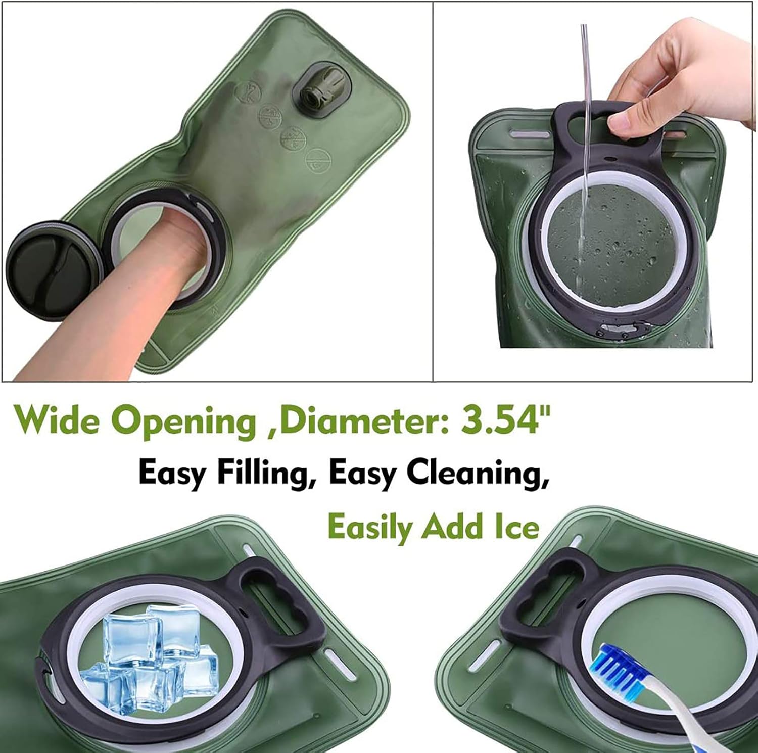 Hydration Bladder, 2L Water Bladder for Hiking Backpack Leak Proof Water Reservoir Storage Bag, 2 Liter BPA-Free Water Pouch Hydration Pack Replacement for Camping Cycling Running, Military Green - Image 5