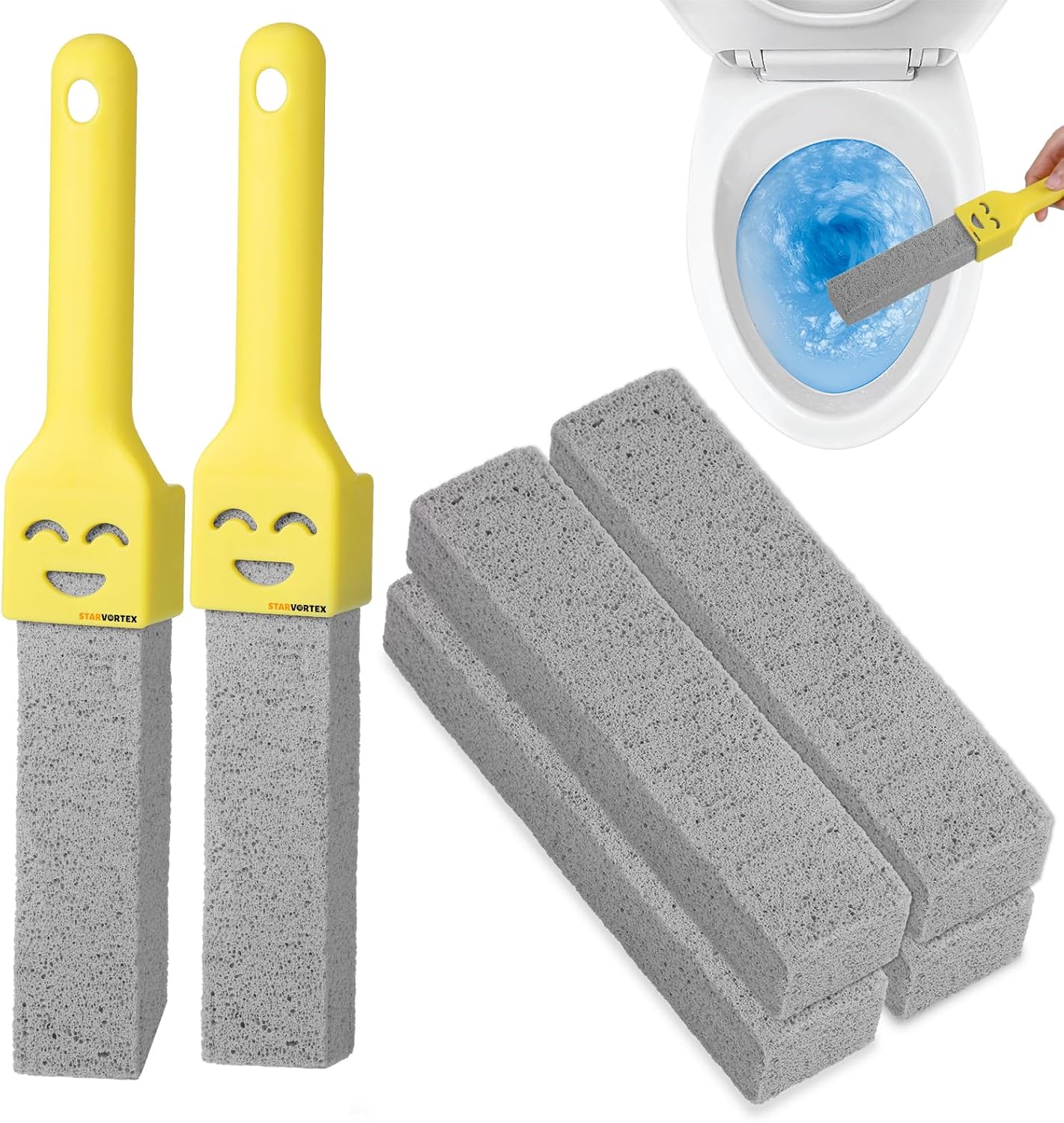 6Pc Pumice Stone for Toilet, Toilet Pumice Cleaning Stone with 2 Handle, Replaceable Toilets Pumice Stones for Cleaning, Nature Scouring Stick for Hard Water Stains, Bathroom Tiles Limescale Remover - Image 1
