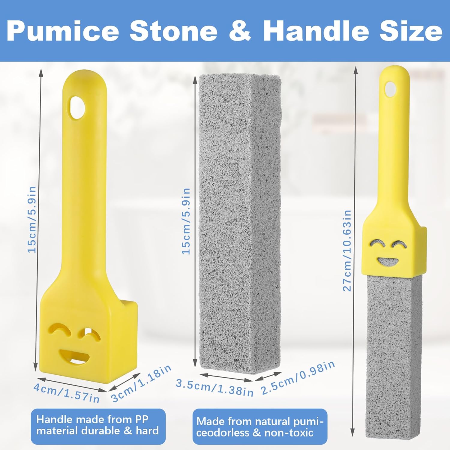 6Pc Pumice Stone for Toilet, Toilet Pumice Cleaning Stone with 2 Handle, Replaceable Toilets Pumice Stones for Cleaning, Nature Scouring Stick for Hard Water Stains, Bathroom Tiles Limescale Remover - Image 2
