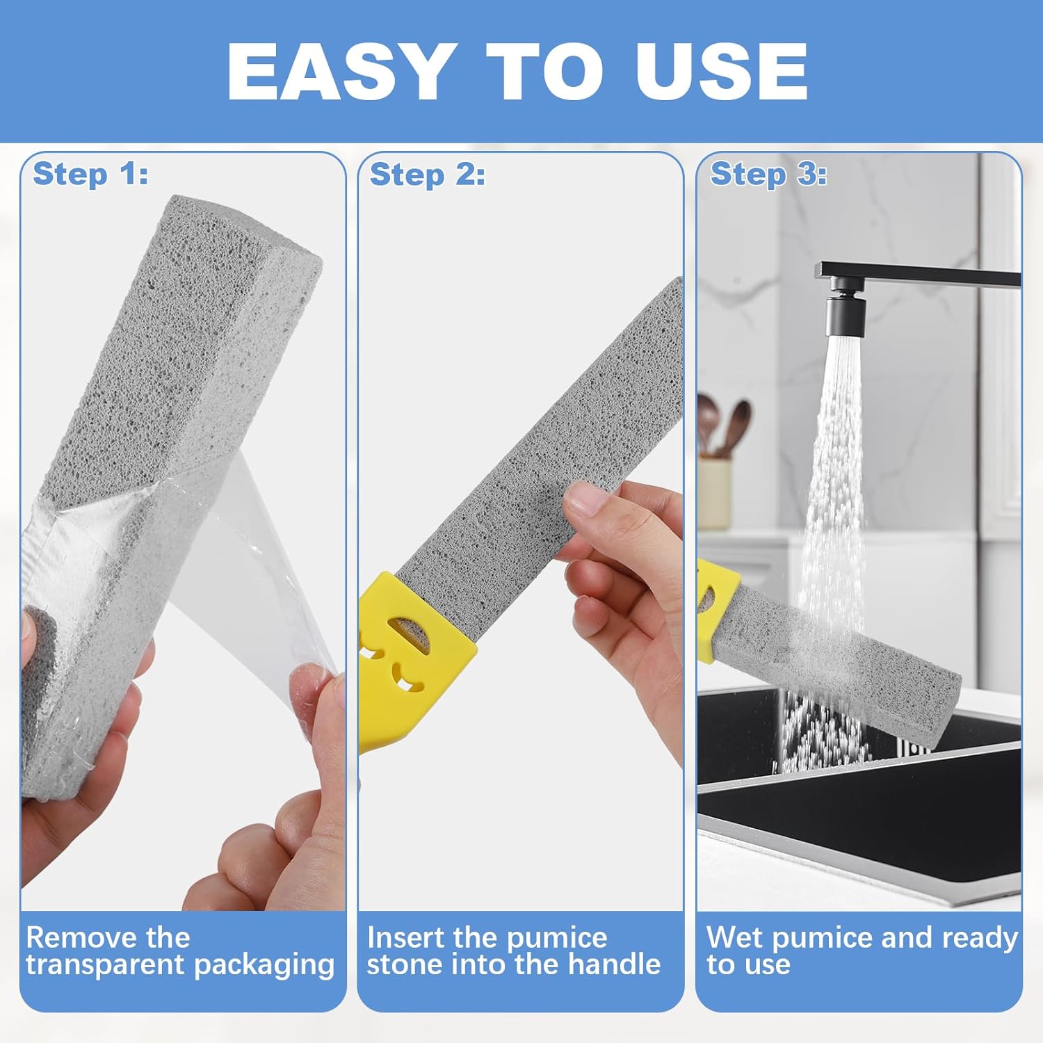 6Pc Pumice Stone for Toilet, Toilet Pumice Cleaning Stone with 2 Handle, Replaceable Toilets Pumice Stones for Cleaning, Nature Scouring Stick for Hard Water Stains, Bathroom Tiles Limescale Remover - Image 3