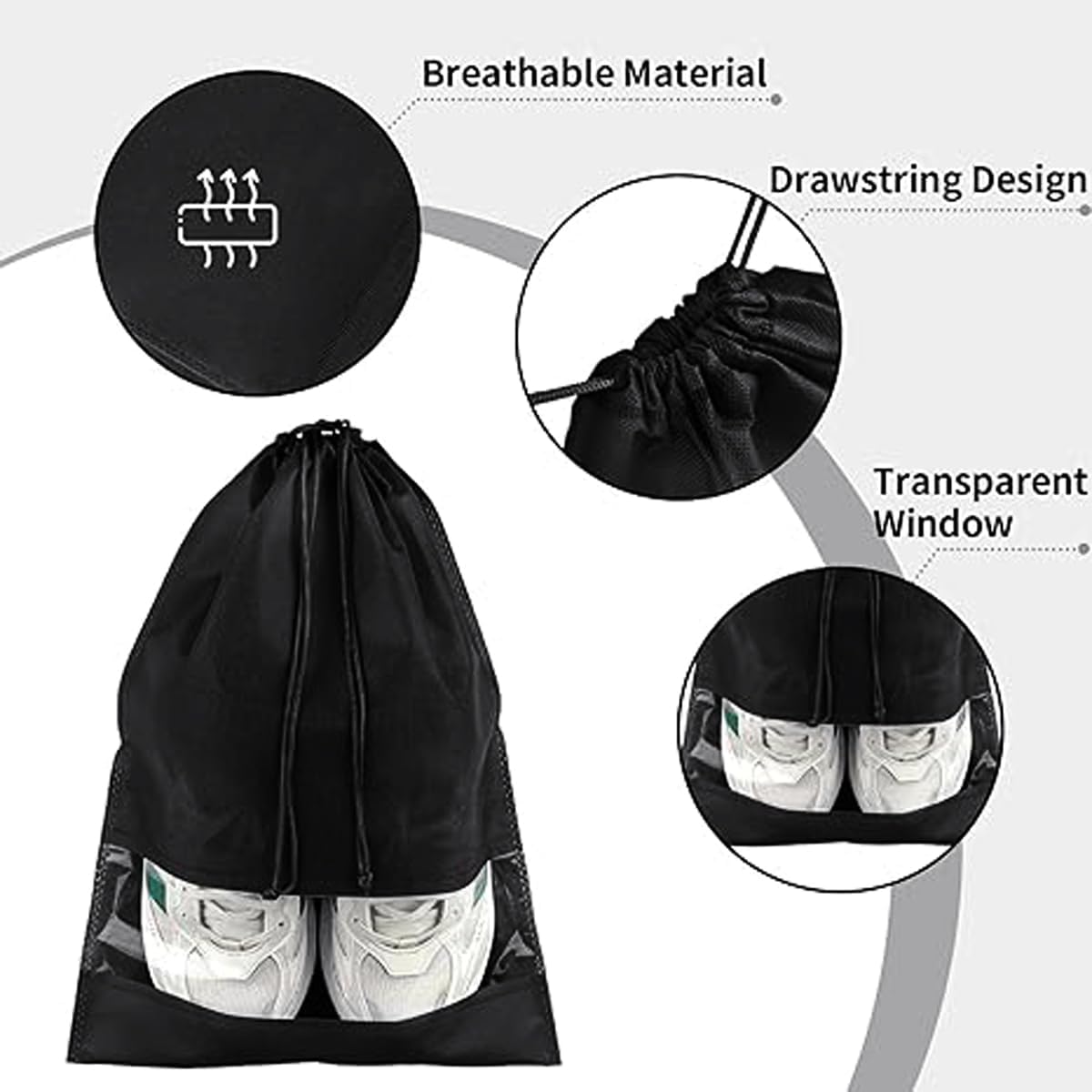 10-Pack Black Non-Woven Shoe Bags, 12.6