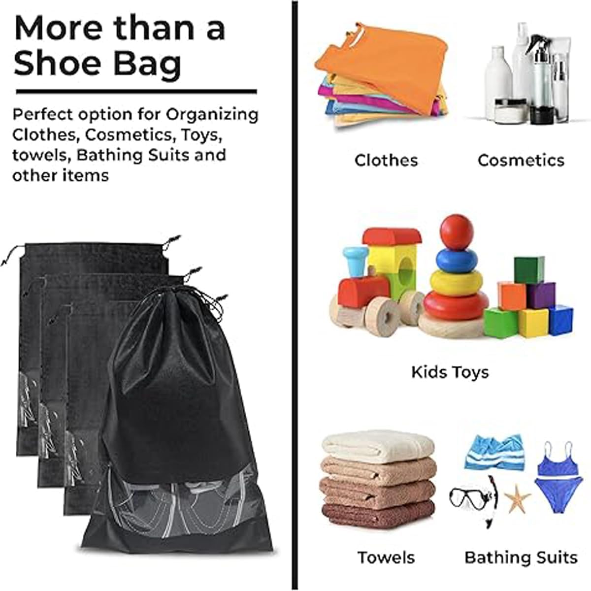 10-Pack Black Non-Woven Shoe Bags, 12.6