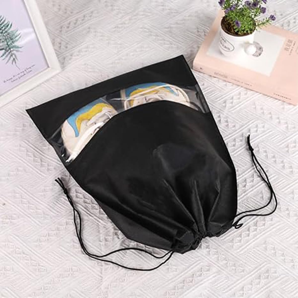 10-Pack Black Non-Woven Shoe Bags, 12.6