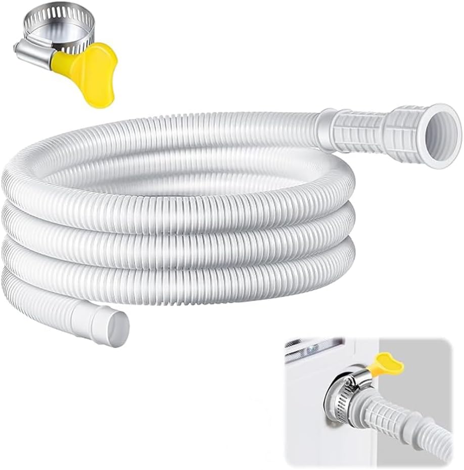 Dehumidifier Drain Hose,Patent Pending Dehumidifier Drain Hose,Flexible Universal Drain Hose with Cuttable Rubber Adapter and Connect Clamp,Fit for Air Conditioners,Dehumidifiers(White,6.5 Feet) - Image 1